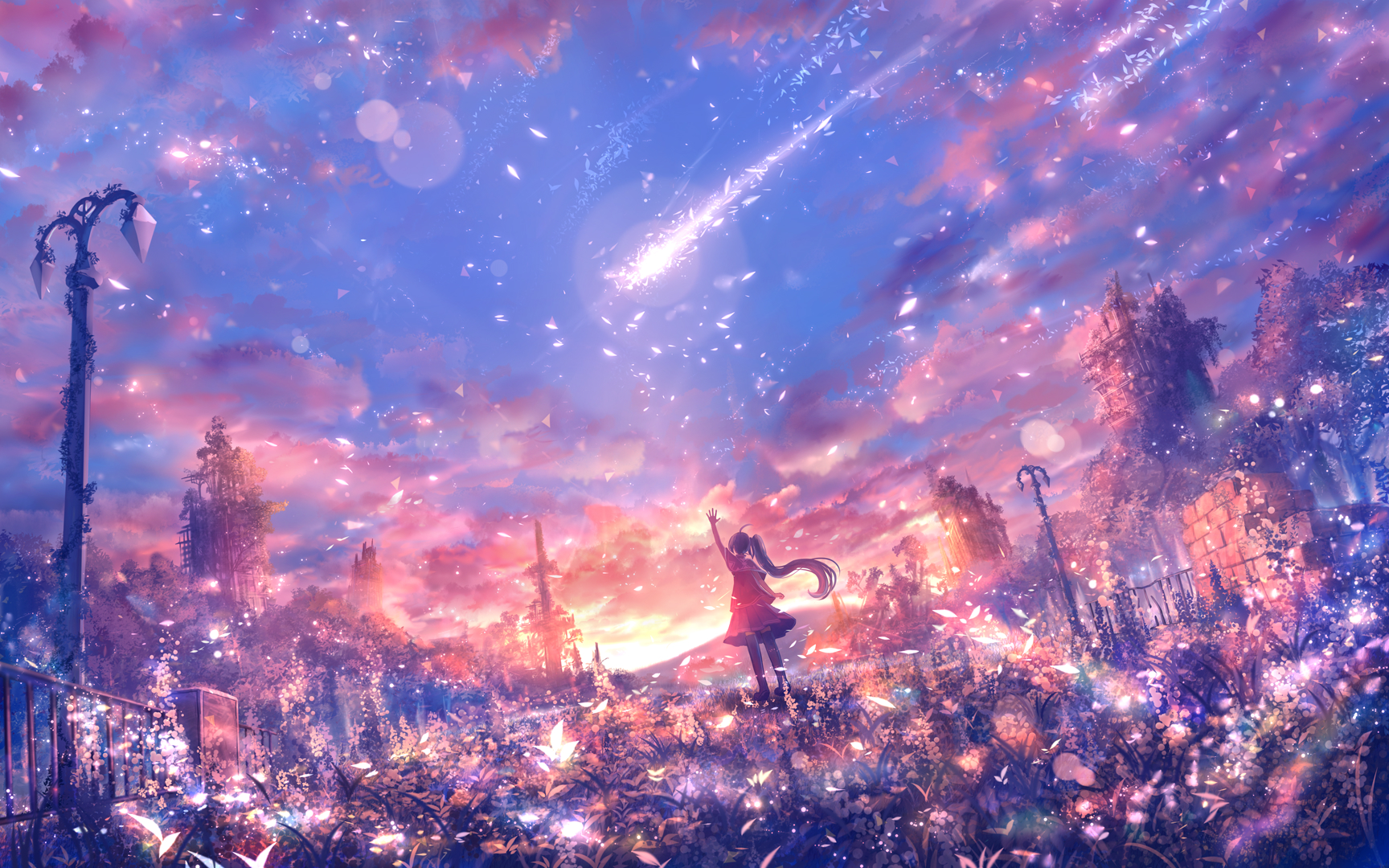 Anime 1728x1080 sky shooting stars fantasy art