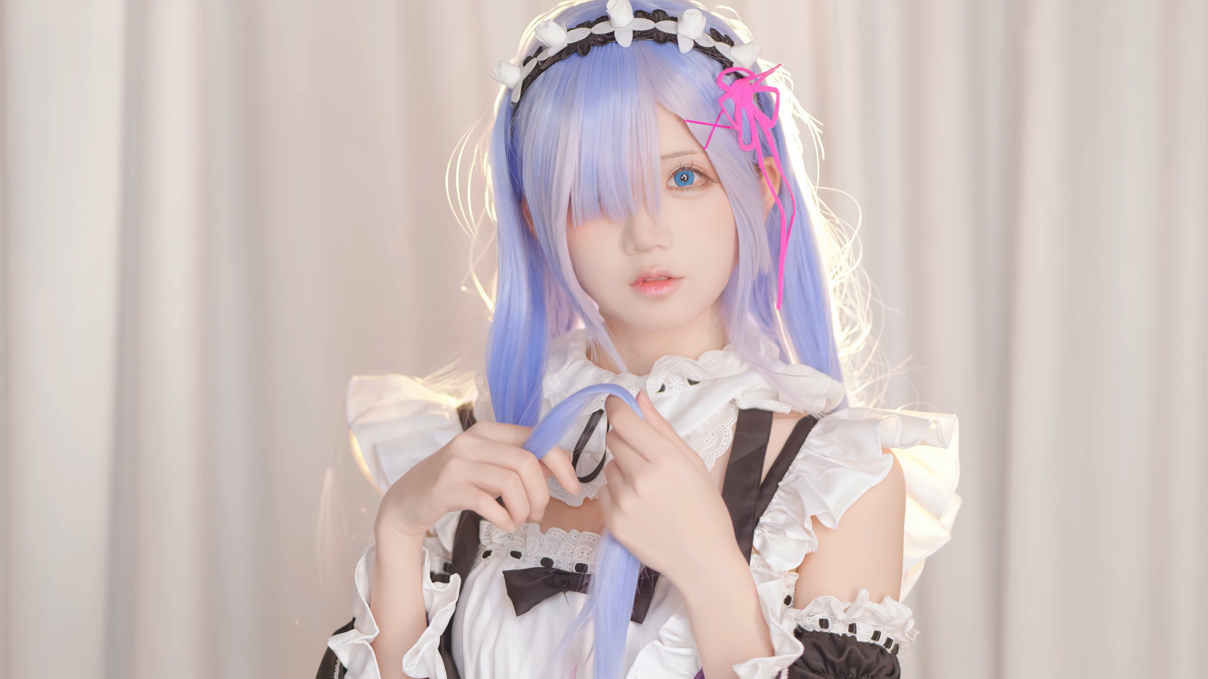 People 3840x2160 haixiu7 cosplay Rem (Re:Zero) Asian maid outfit women