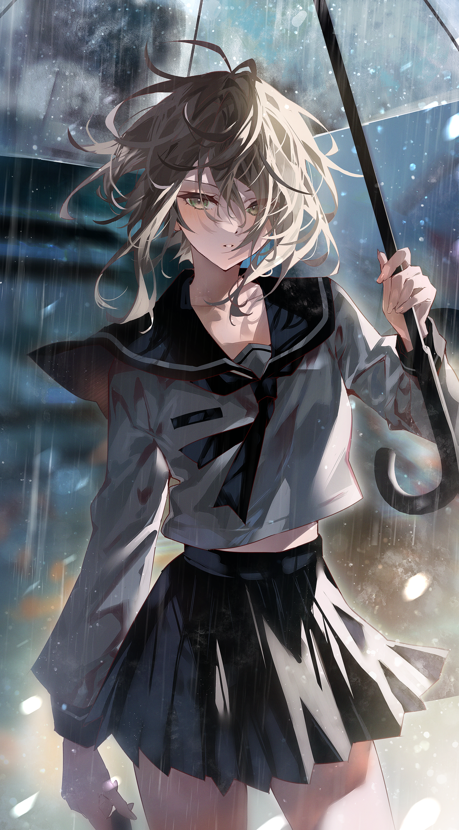 Anime 1550x2800 anime anime girls umbrella rain school uniform schoolgirl artwork Arutera