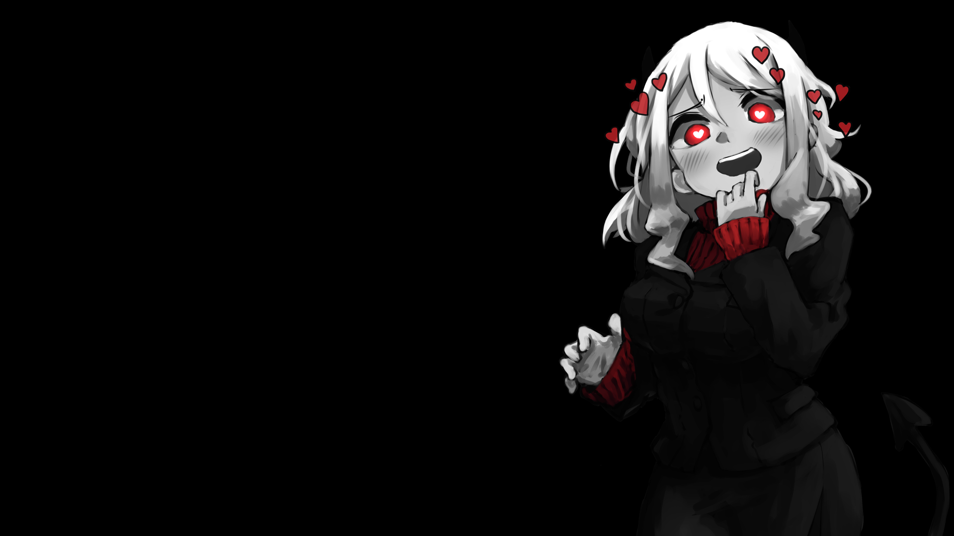 Anime 1920x1080 selective coloring black background dark background simple background anime girls Helltaker heart eyes heart