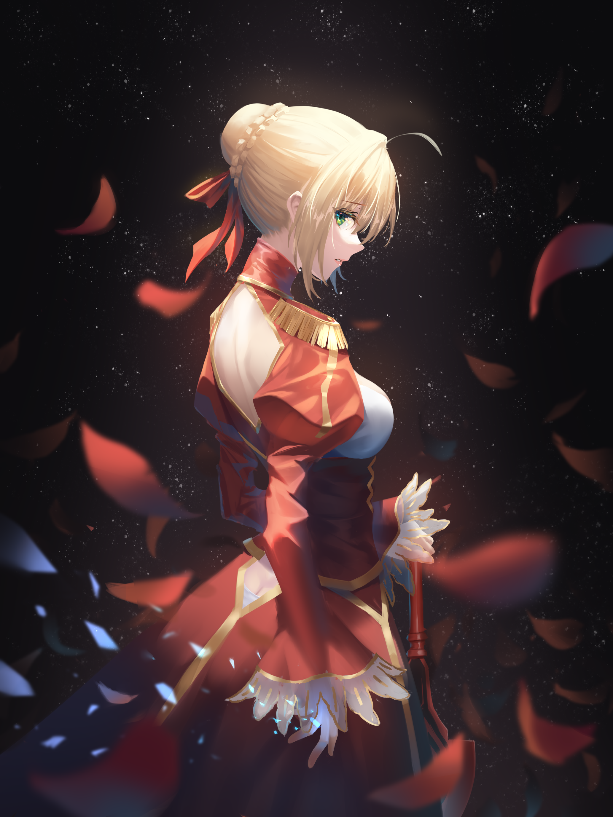 Anime 2067x2756 anime anime girls Fate series Fate/Extra Fate/Extra CCC Fate/Grand Order Nero Claudius long hair blonde artwork digital art fan art petals