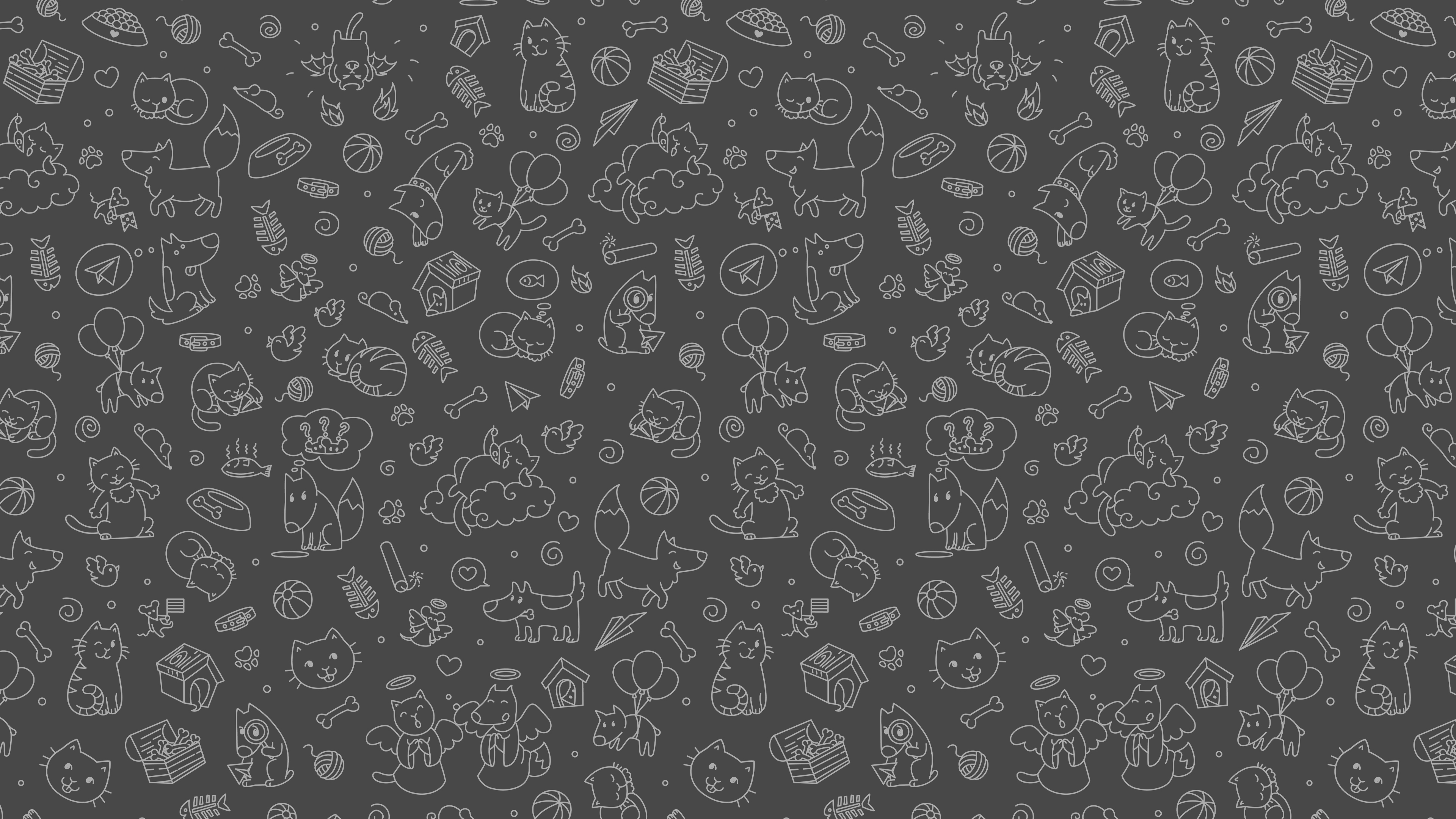 pattern, monochrome, telegram, logo, cats, dog, fish, basketball, 4K,  simple background | 3840x2160 Wallpaper 