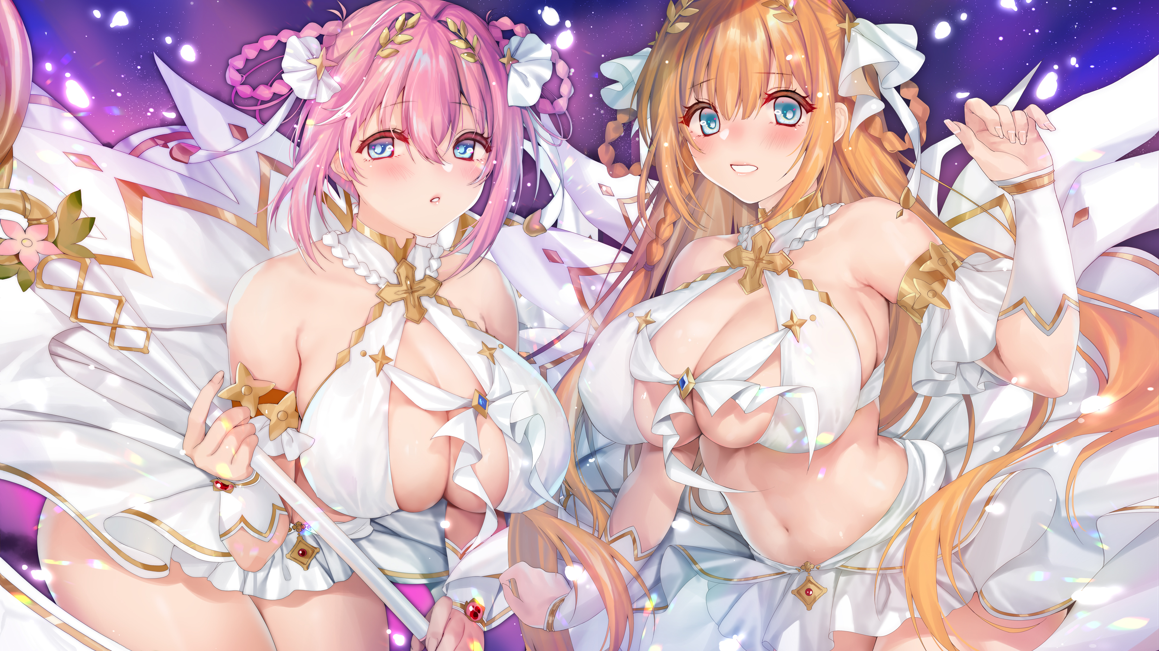Anime 3840x2160 anime anime girls big boobs cleavage pink hair blonde Princess Connect Re:Dive artwork Xin (artist)