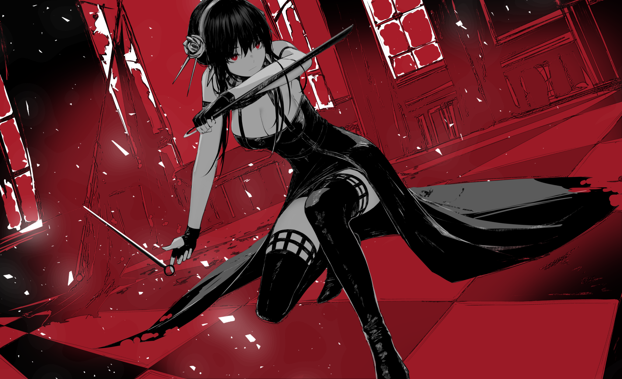 anime, anime girls, Spy x Family, Yor Forger, red background, red |  2044x1245 Wallpaper 