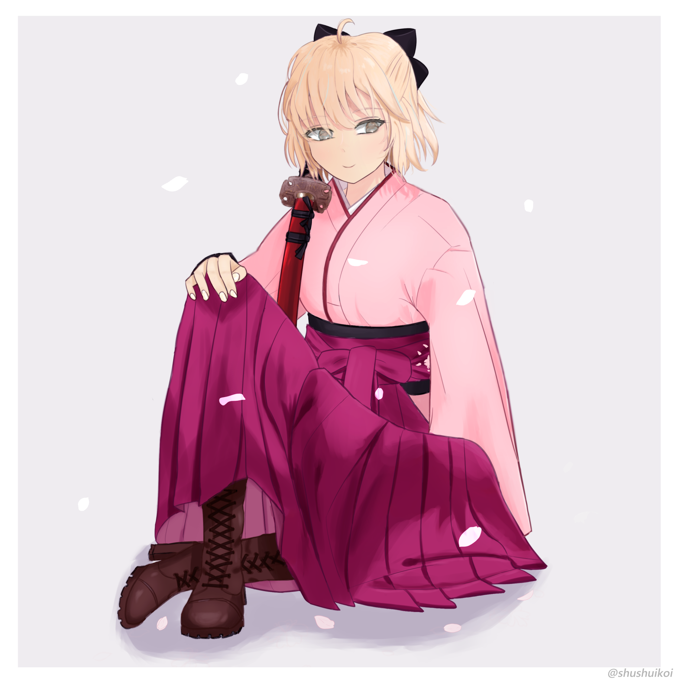 Anime 2250x2250 anime anime girls Fate series Fate/Grand Order Okita Souji blonde ponytail Japanese clothes artwork digital art fan art