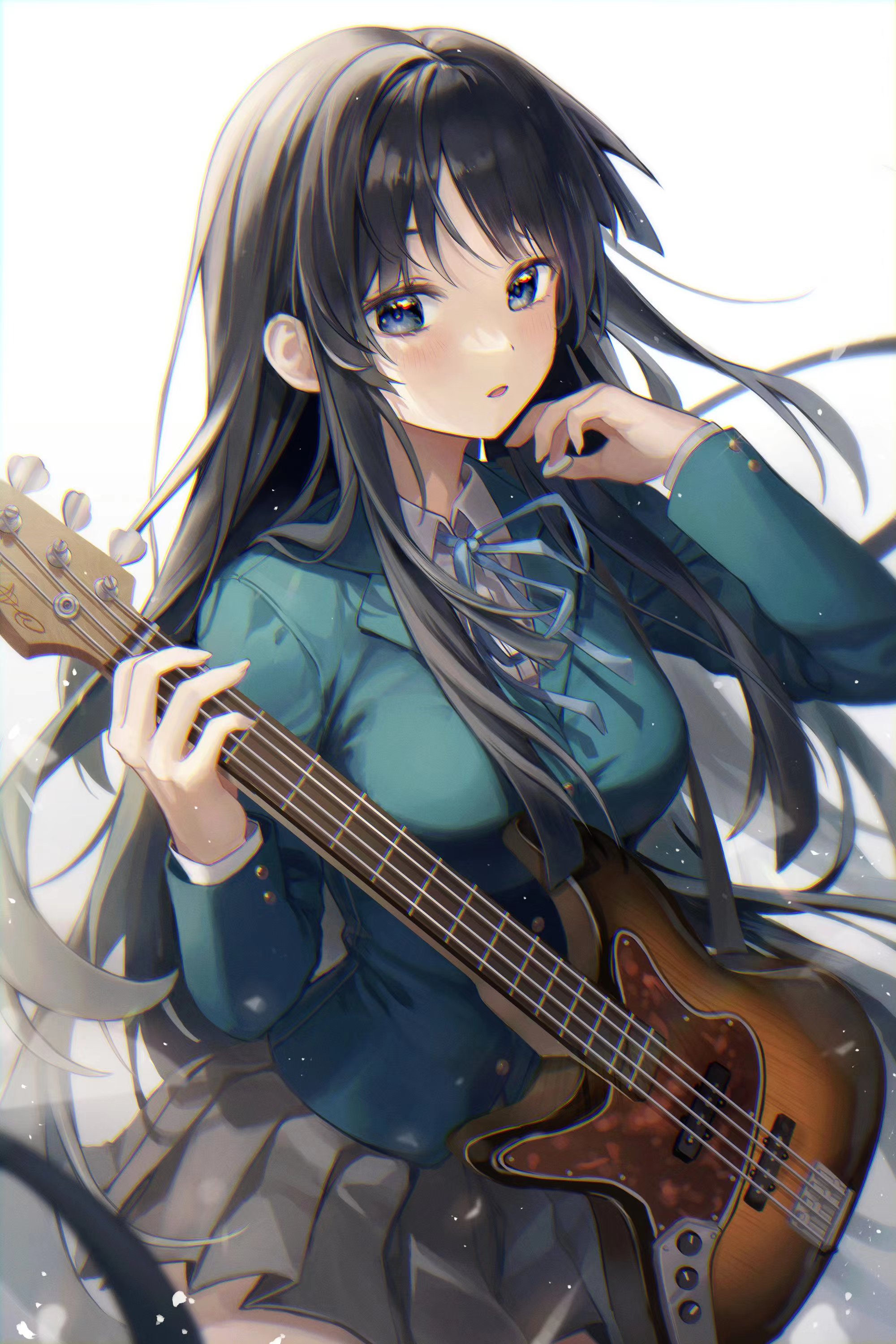 Anime 2000x3000 anime anime girls Aibek K-ON! guitar Akiyama Mio school uniform black hair blue eyes