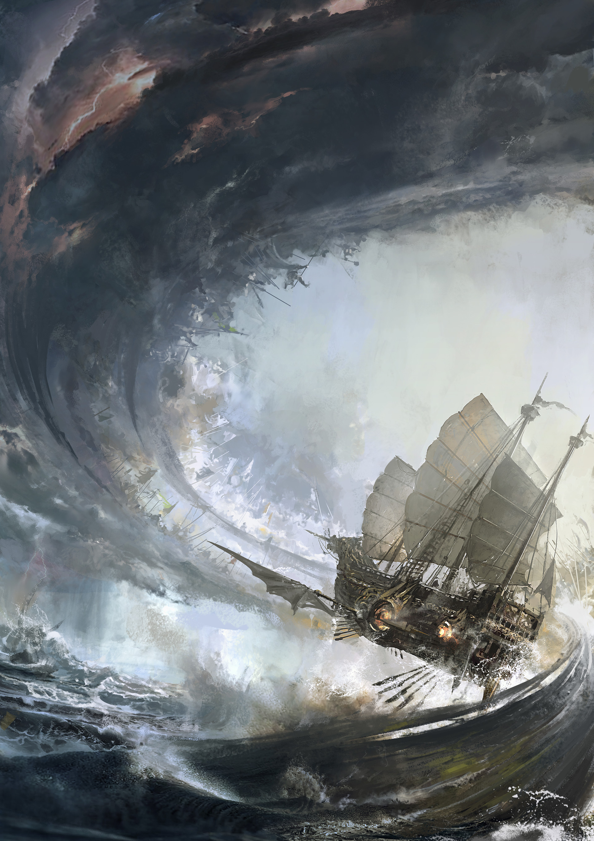 General 1920x2716 su jian illustration artwork sea waves ship fantasy art
