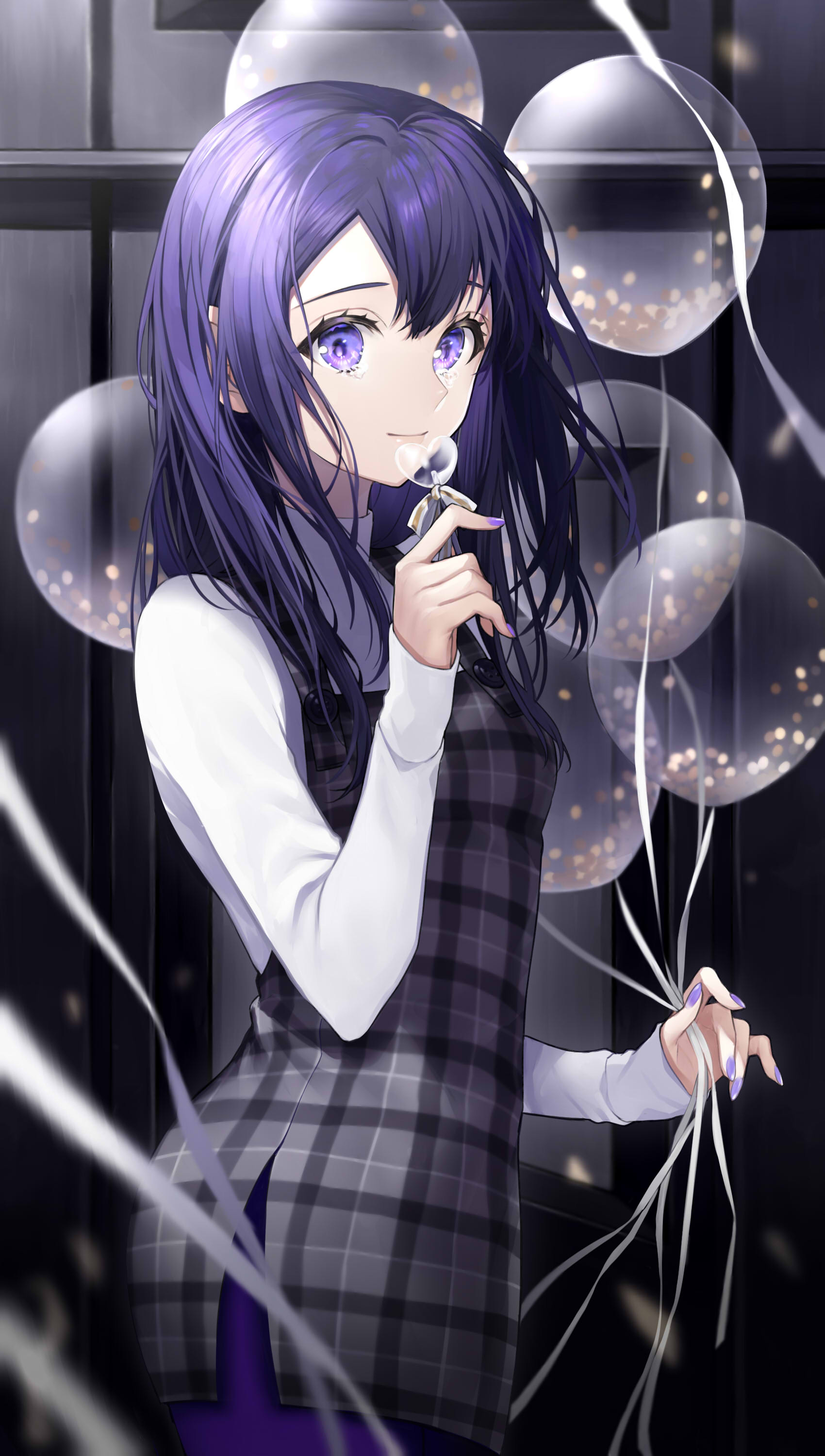 Anime 1700x3000 anime anime girls digital art artwork 2D portrait display Sogawa balloon dress purple hair purple eyes