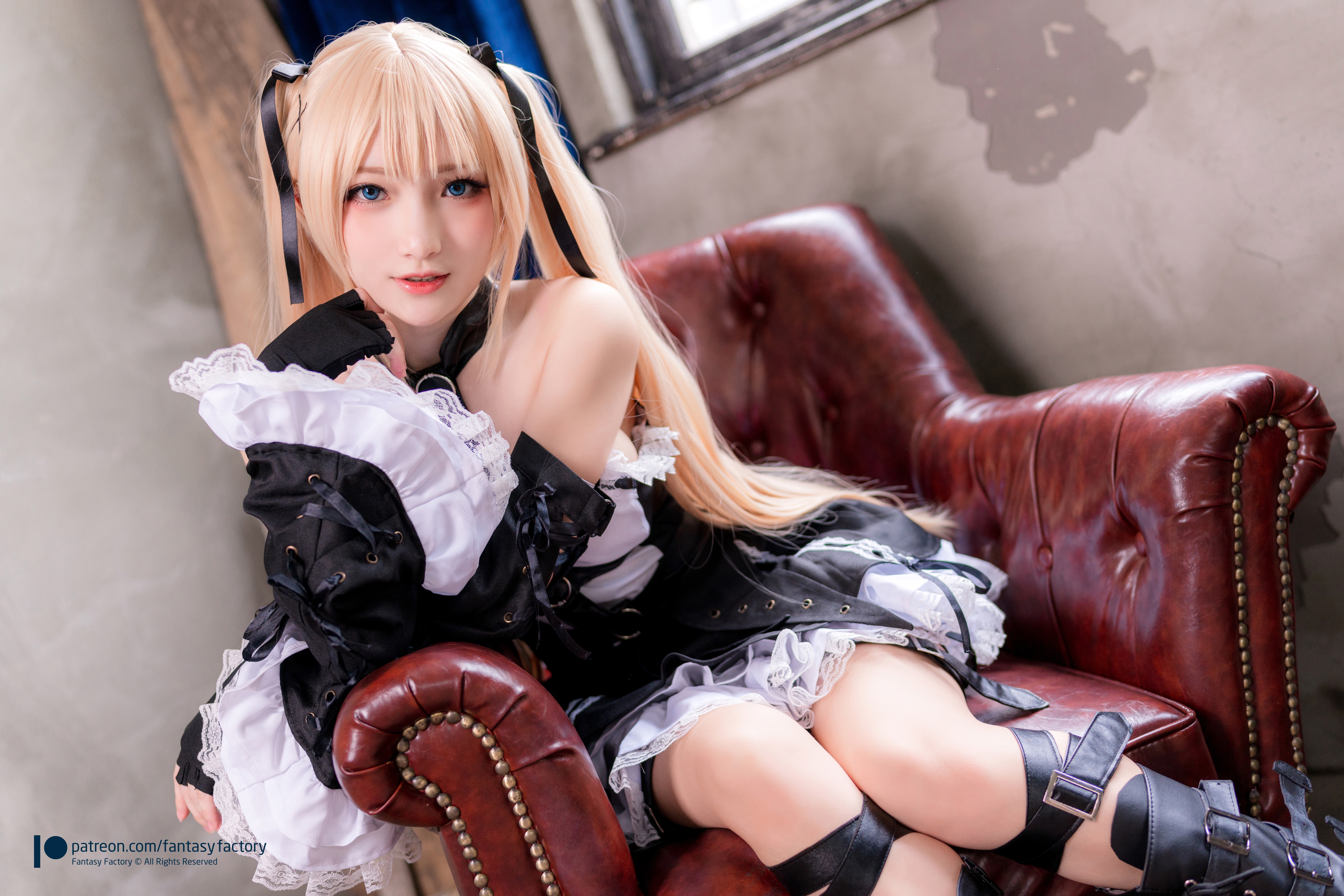 People 7555x5039 Fantasy Factory women model Asian cosplay Marie Rose (Dead or Alive) Dead or Alive video games video game girls gothic lolita dress blonde twintails indoors women indoors