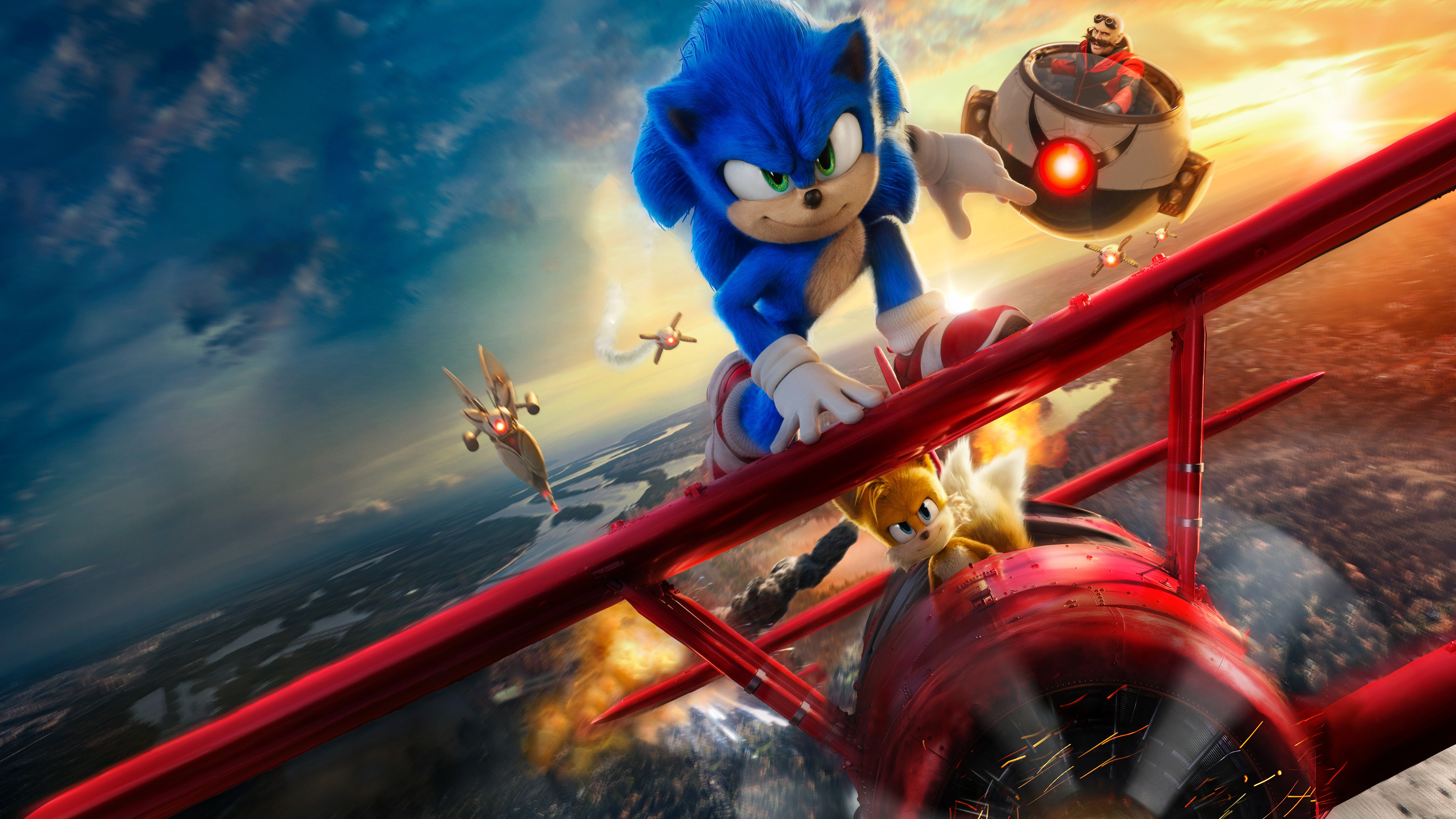 General 3840x2160 Sonic Sonic 2 The Movie Sonic the Hedgehog Paramount Sega Dr. Robotnik Jim Carrey Tails (character) video game characters movies digital art