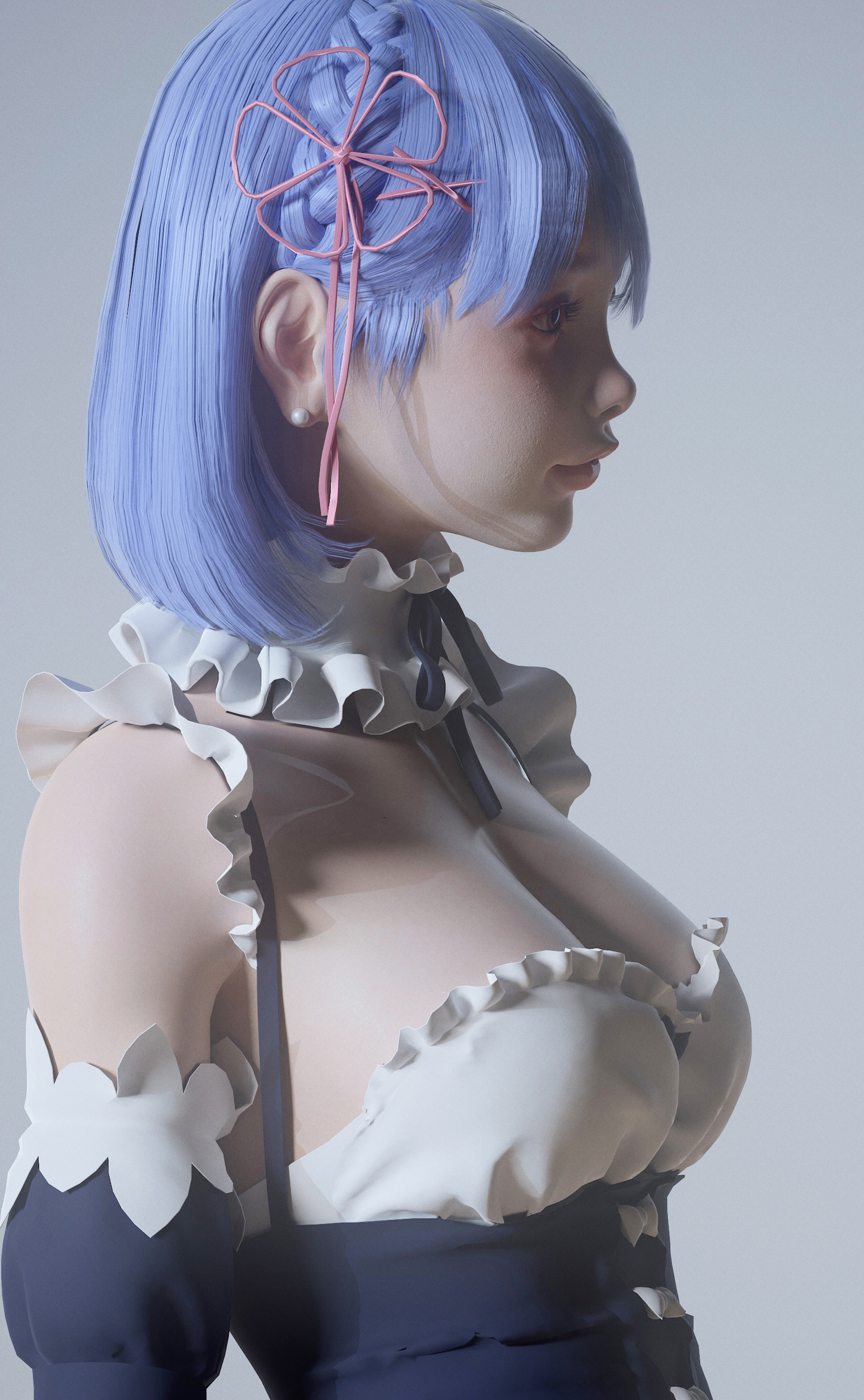 General 2160x3500 CGI saw2008 blue hair maid outfit maid Re:Zero Kara Hajimeru Isekai Seikatsu Rem (Re:Zero) big boobs