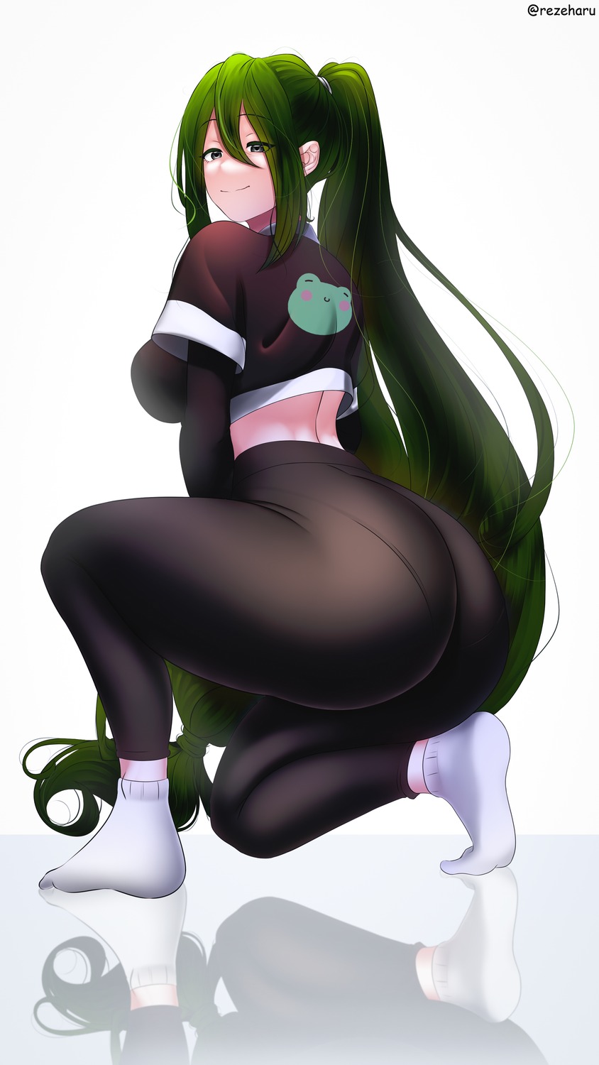 Anime 844x1500 anime anime girls ass yoga pants Tsuyu Asui Boku no Hero Academia Rezeharu thick ass