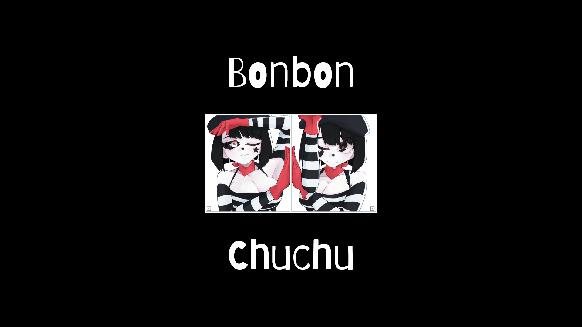 Anime 1920x1080 Bonbon & Chuchu Mimes Mimes in Crime Derpixon Nicosaera boobs low neckline red black white boxes