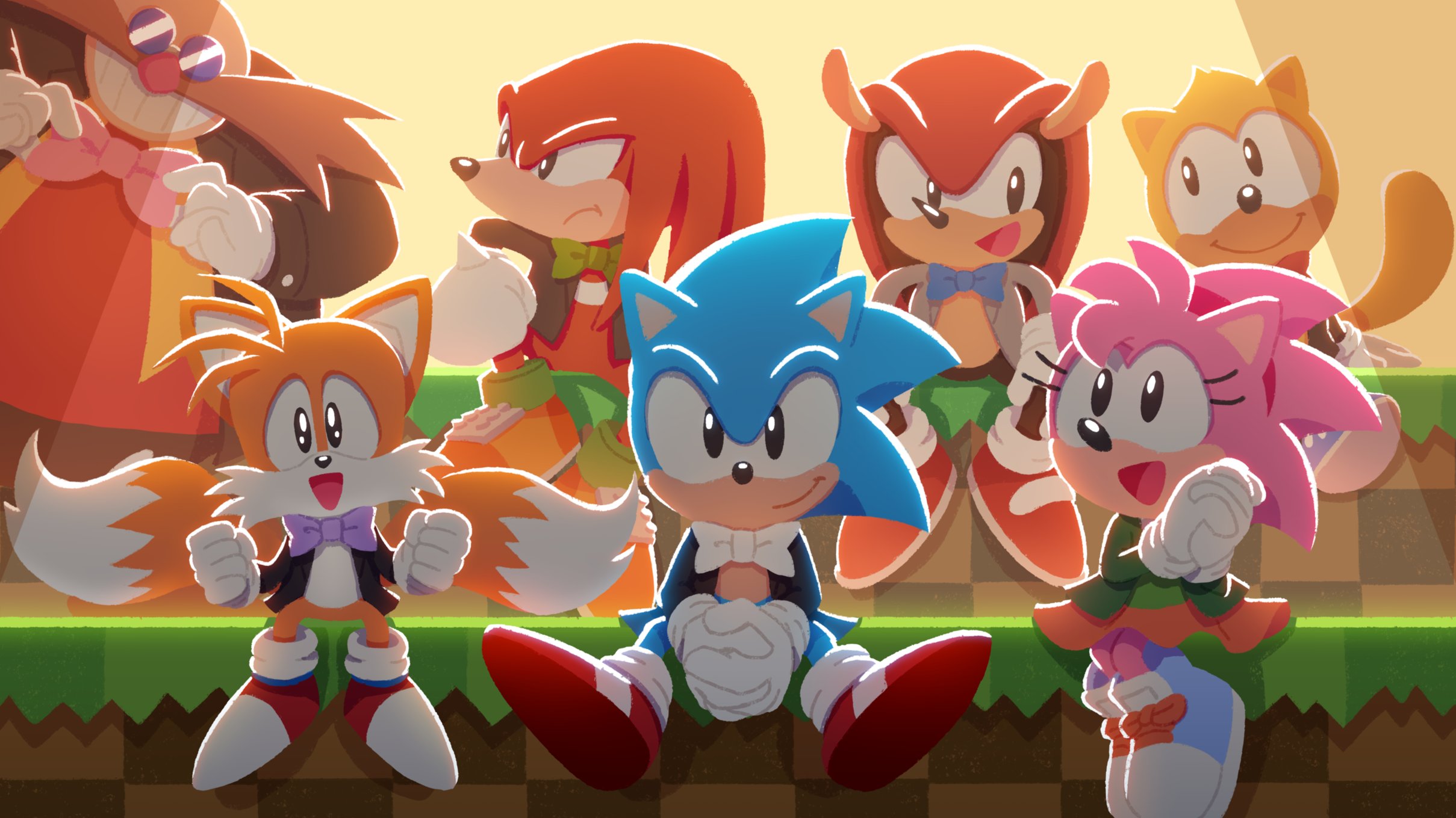 General 2418x1360 Sonic Yui Karasuno Dr. Robotnik Tails (character) Amy Rose Mighty Knuckles Sega video game art comic art PC gaming concerts concert hall Sonic the Hedgehog Ray (The Promised Neverland) Anthro retro console artwork tail video games
