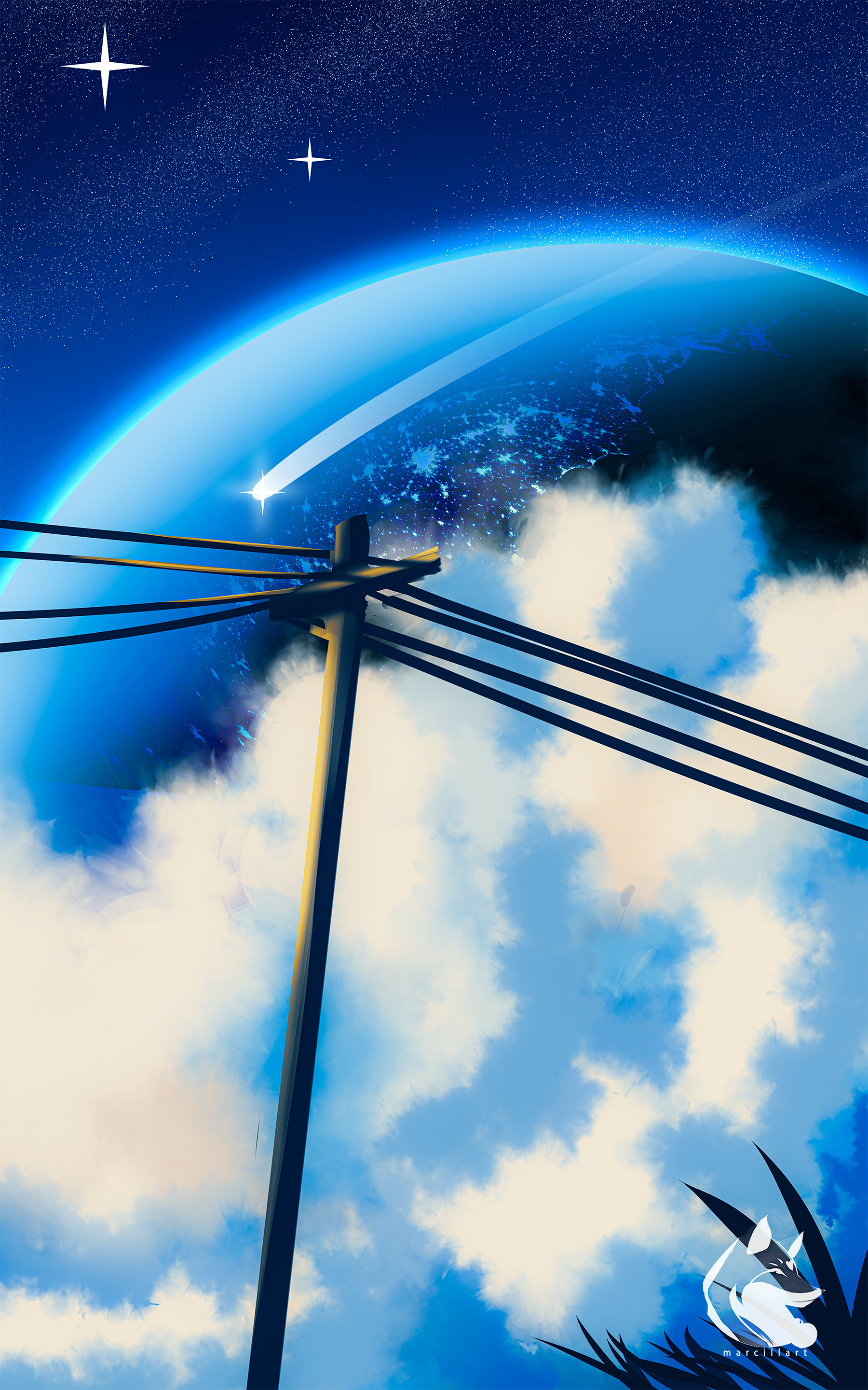 General 1800x2880 planet clouds shooting stars stars utility pole Earth