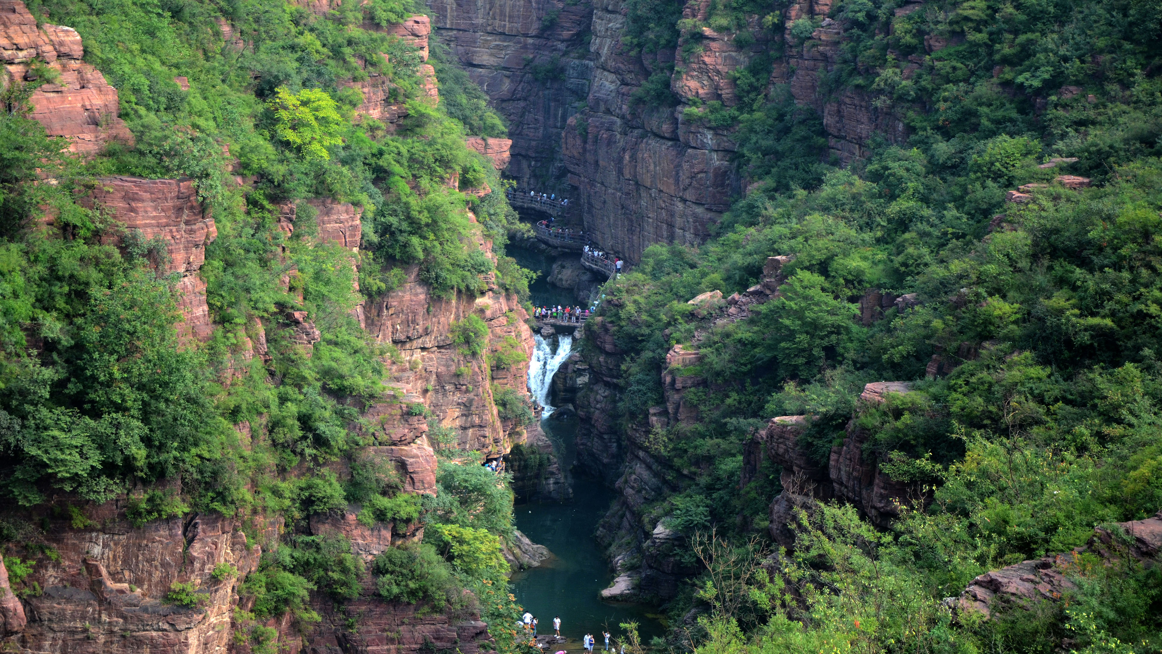 General 3840x2160 canyon landscape yuntaishan nature people river waterfall