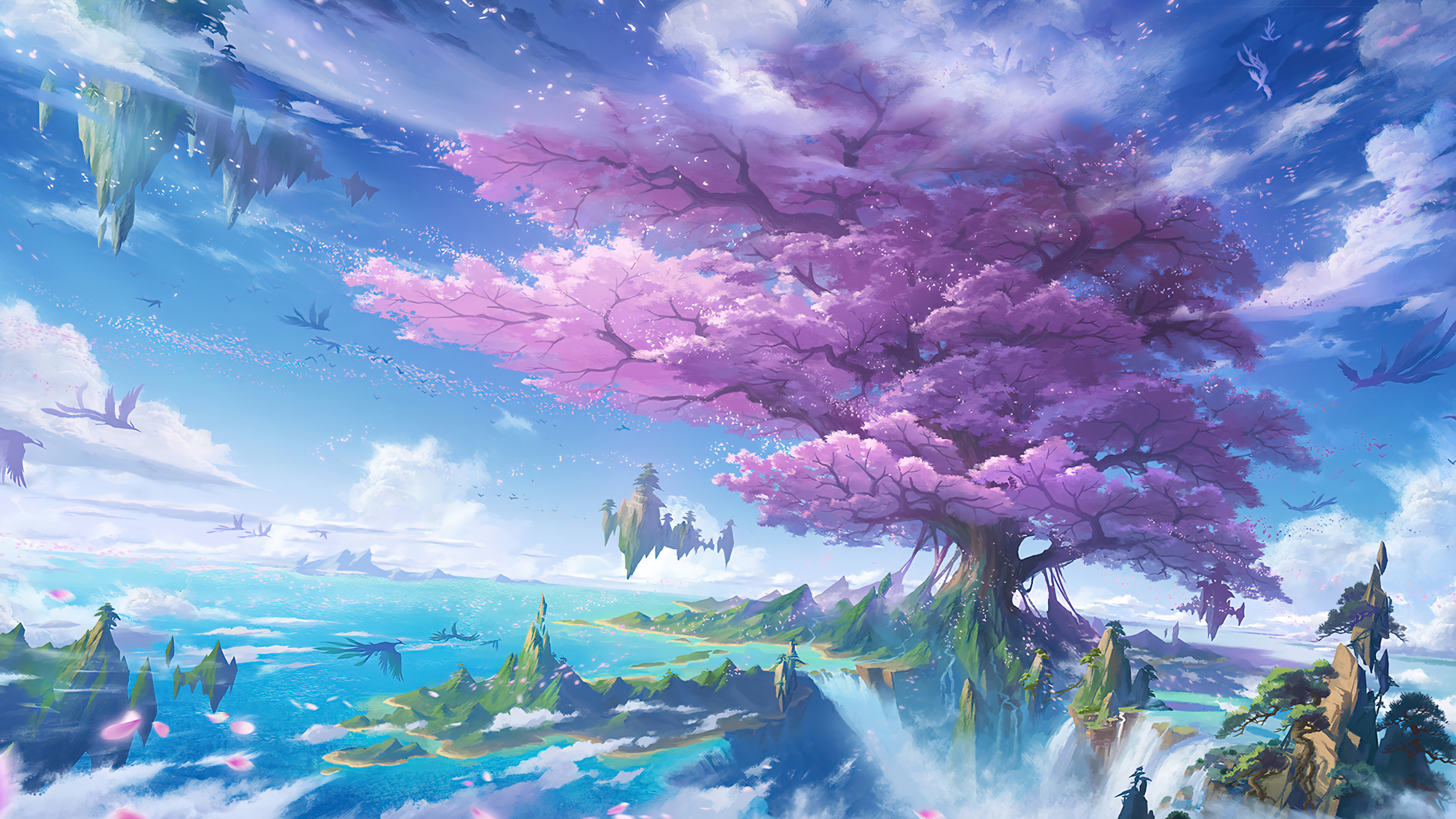 General 3840x2160 fantasy art mountains nature clouds floating island