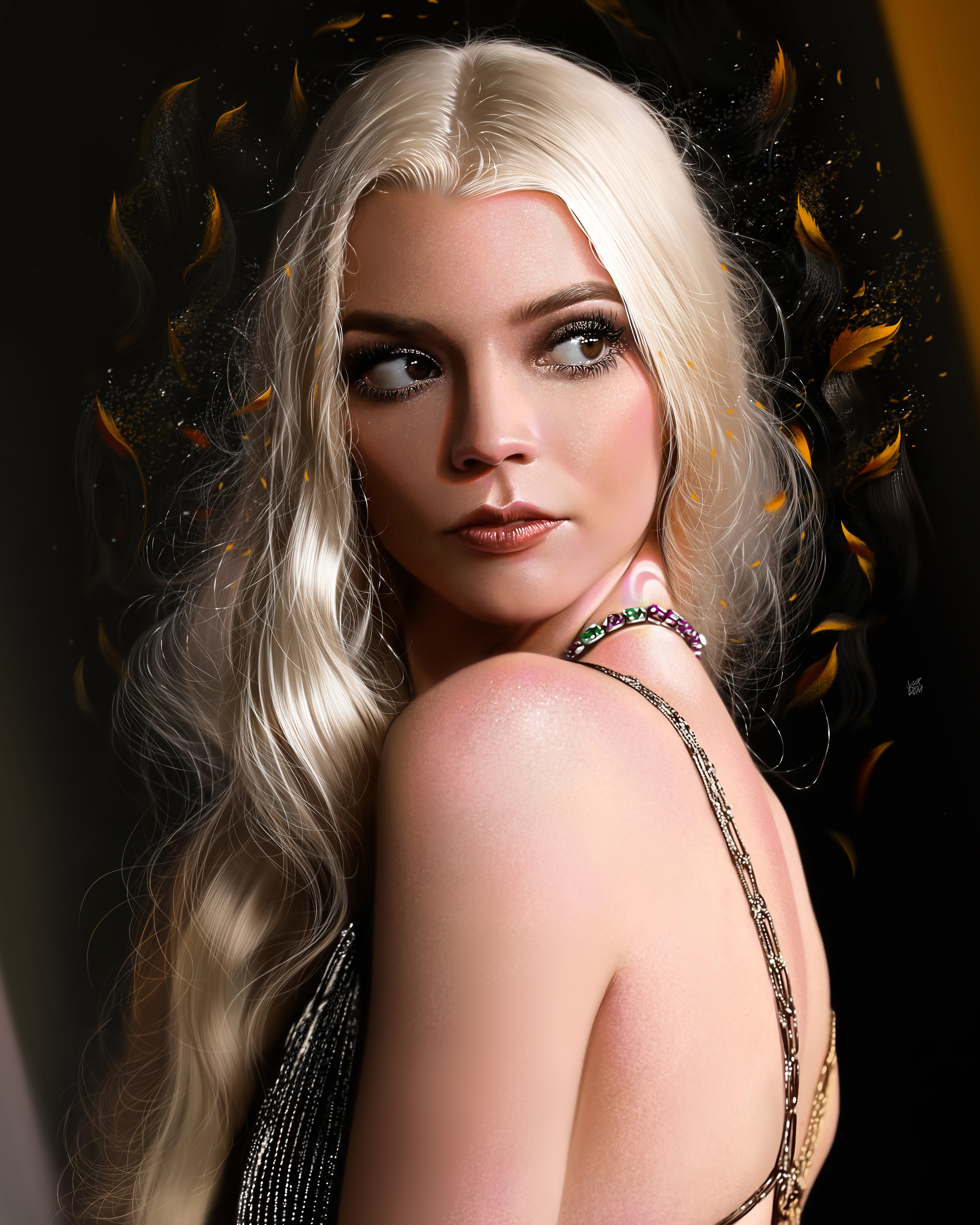 General 3840x4800 digital art illustration artwork portrait painting drawing long hair blonde celebrity Anya Taylor-Joy  actress women