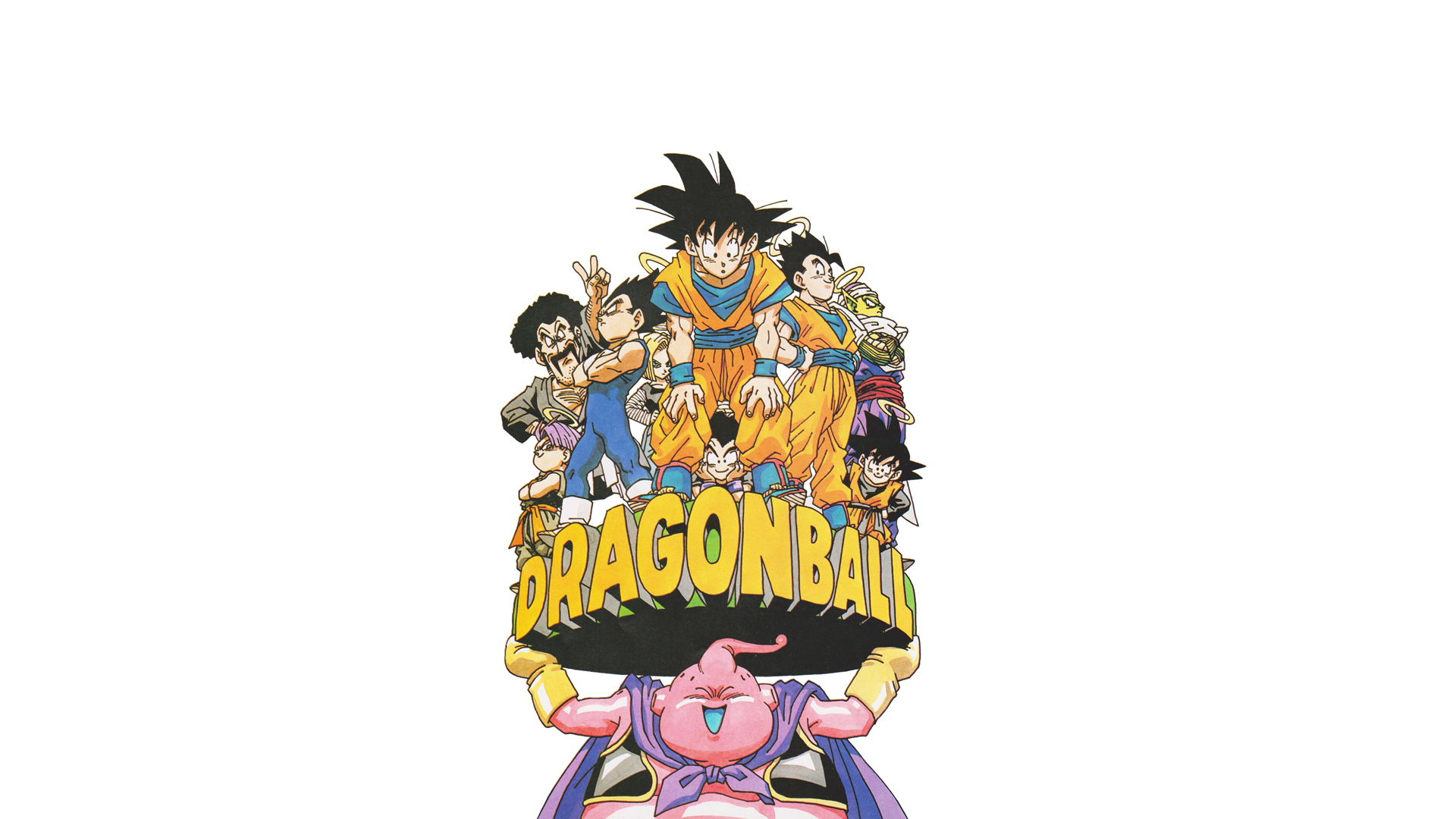 Anime 1920x1080 Dragon Ball Dragon Ball Z Son Goku Vegeta Piccolo Son Goten Trunks (Dragon ball) Majin Buu Krillin Android 18 Hercule simple background artwork Gohan white background minimalism