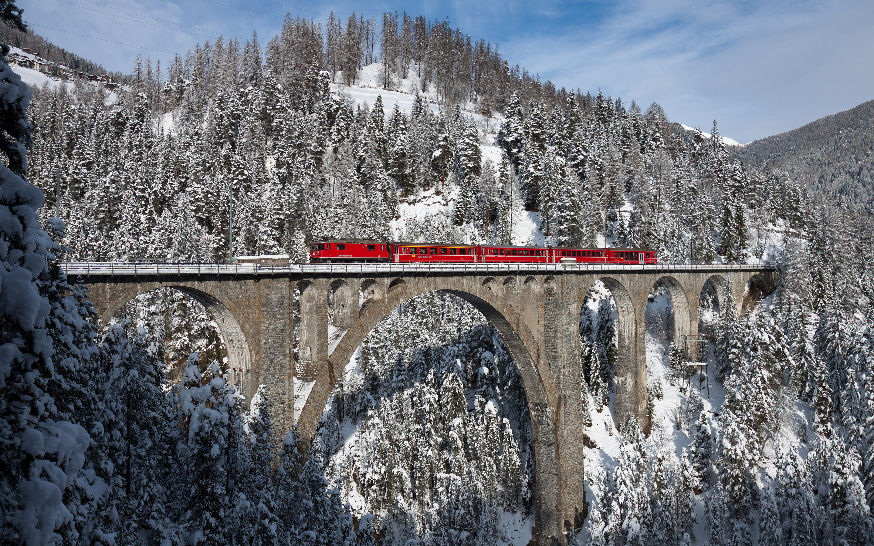 General 2880x1800 landscape Swiss Alps Switzerland train mountains bernina express railway winter bridge