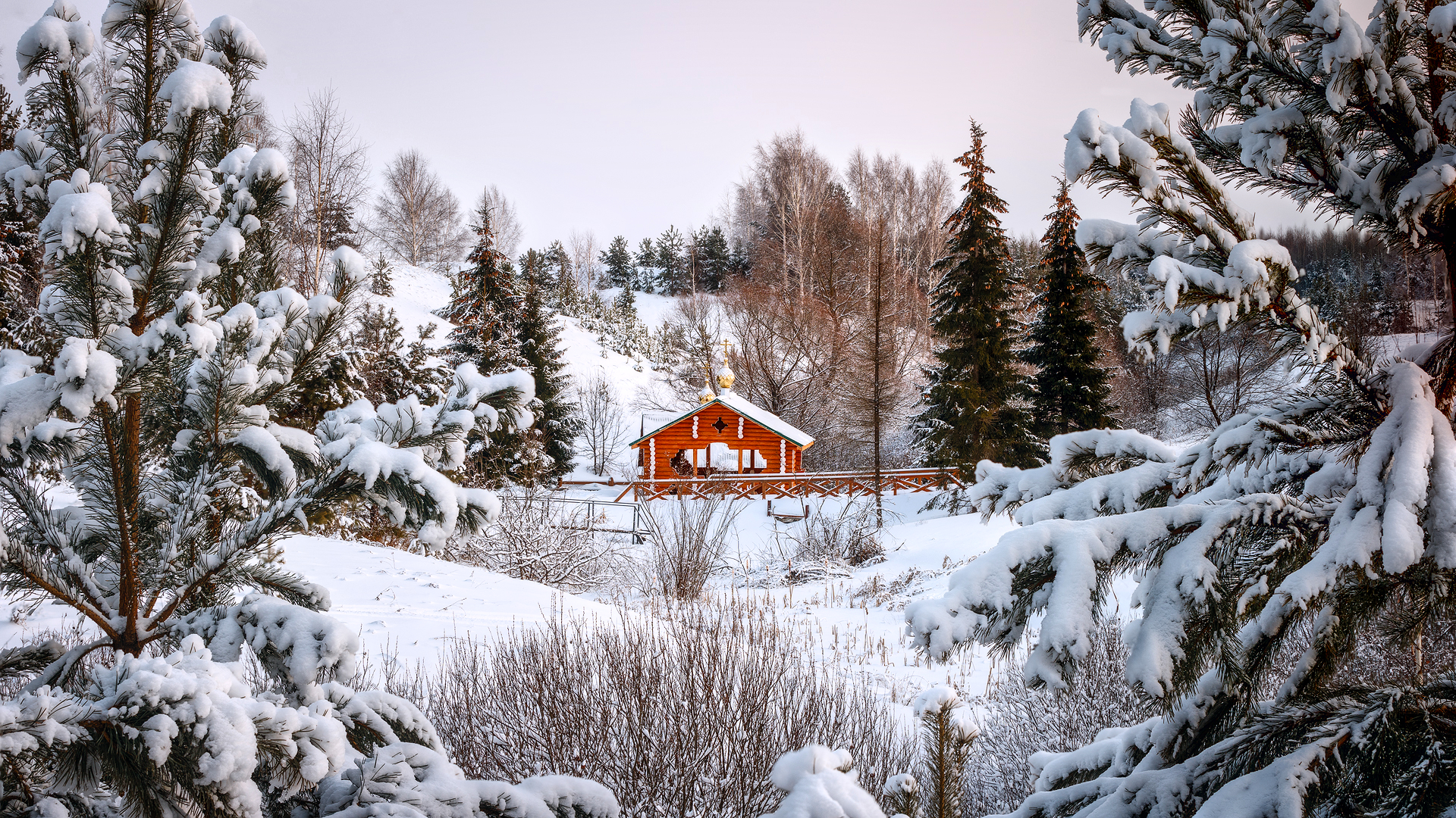 General 1920x1080 snow cabin bridge trees photography landscape winter outdoors nature barns