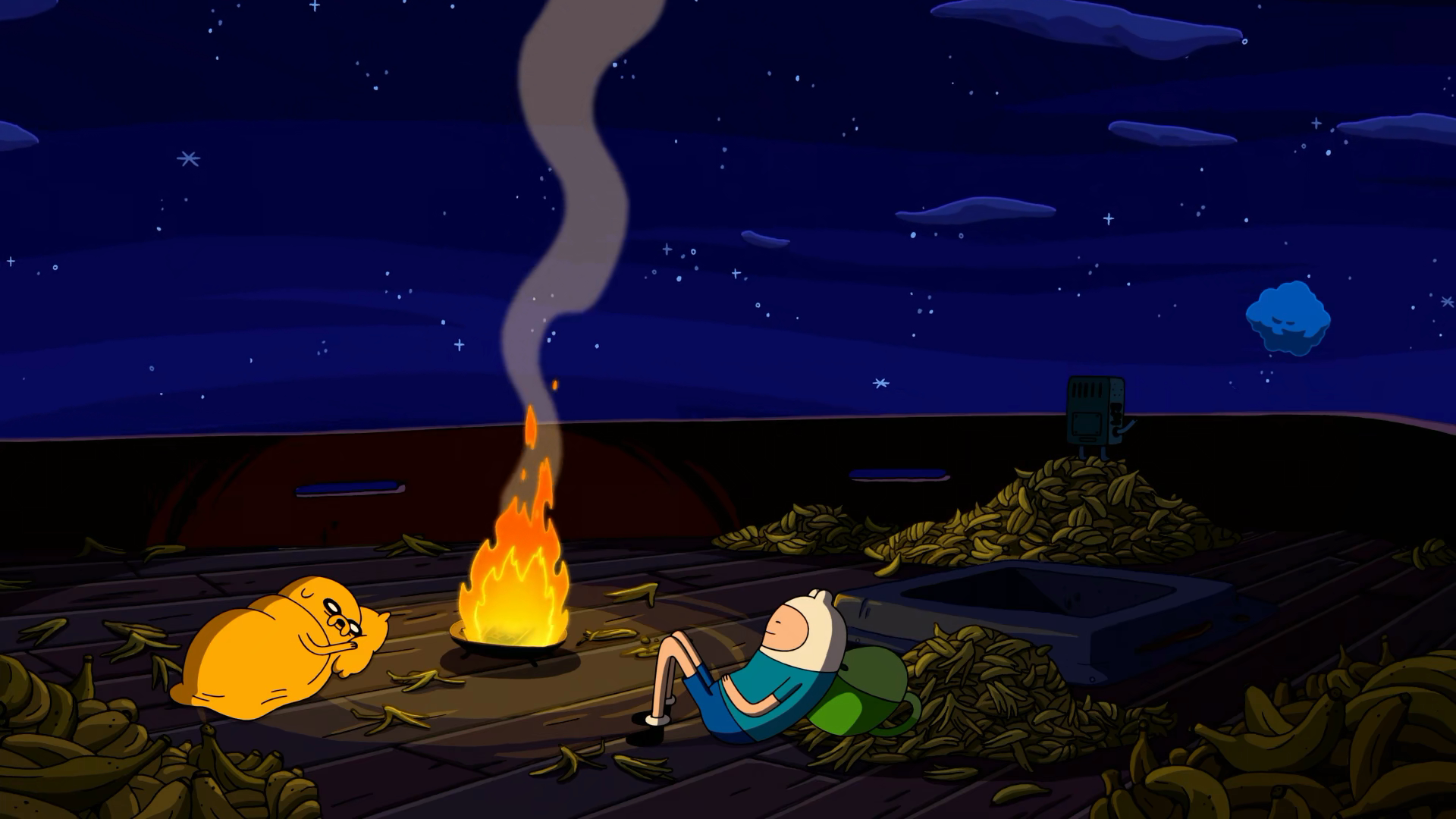 General 1920x1080 Adventure Time Jake the Dog campfire Chill Out bananas Finn the Human