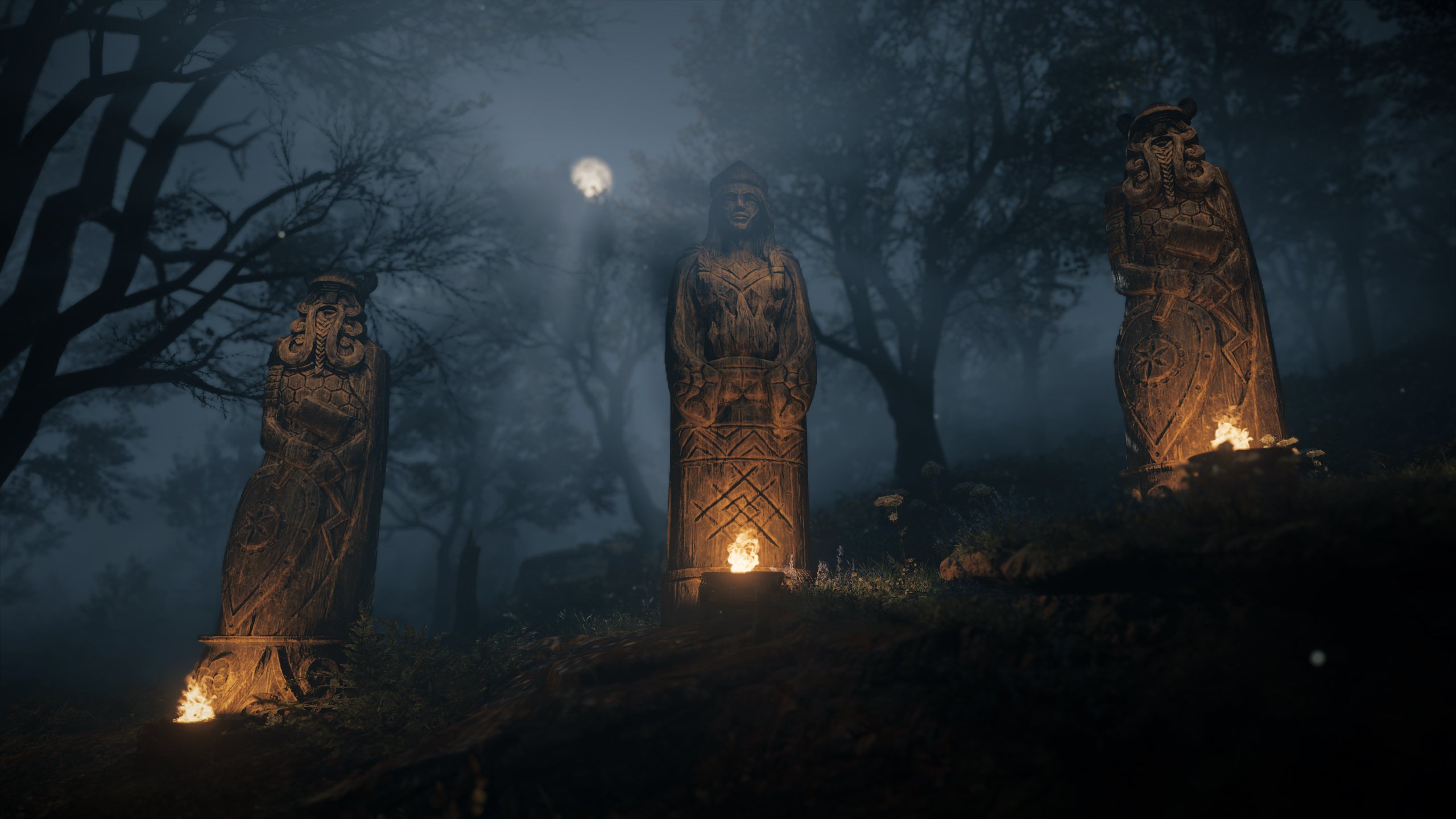 General 2560x1440 Assassin's Creed: Valhalla statue Norse mythology night screen shot video games