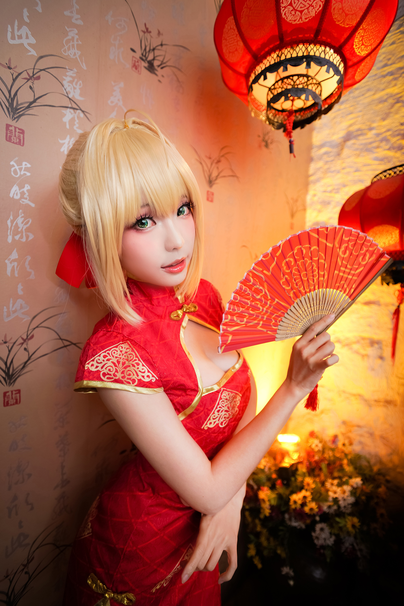 People 1600x2400 Ely cosplay high heels red folding fan women Asian