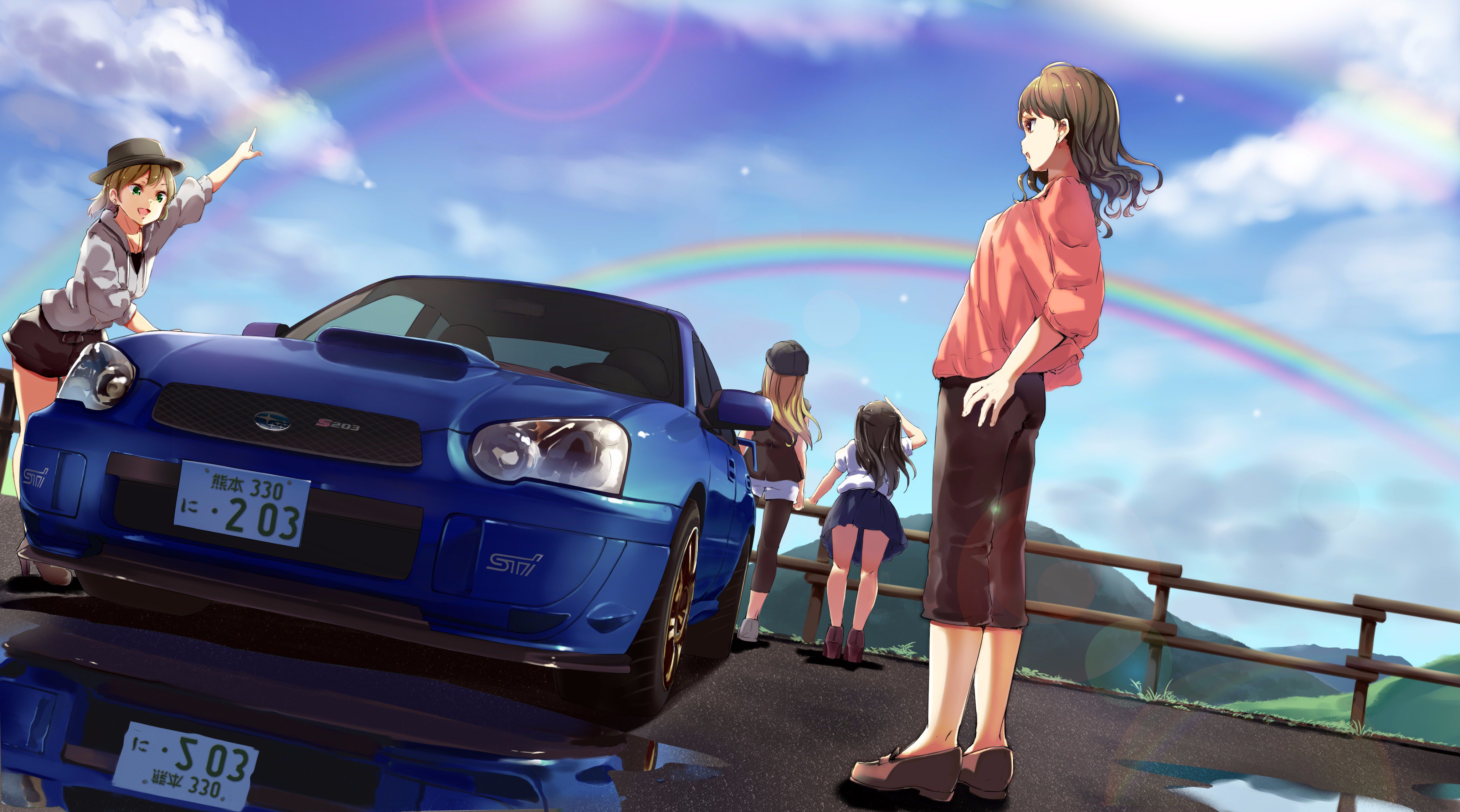 Anime 4096x2279 car anime rainbows