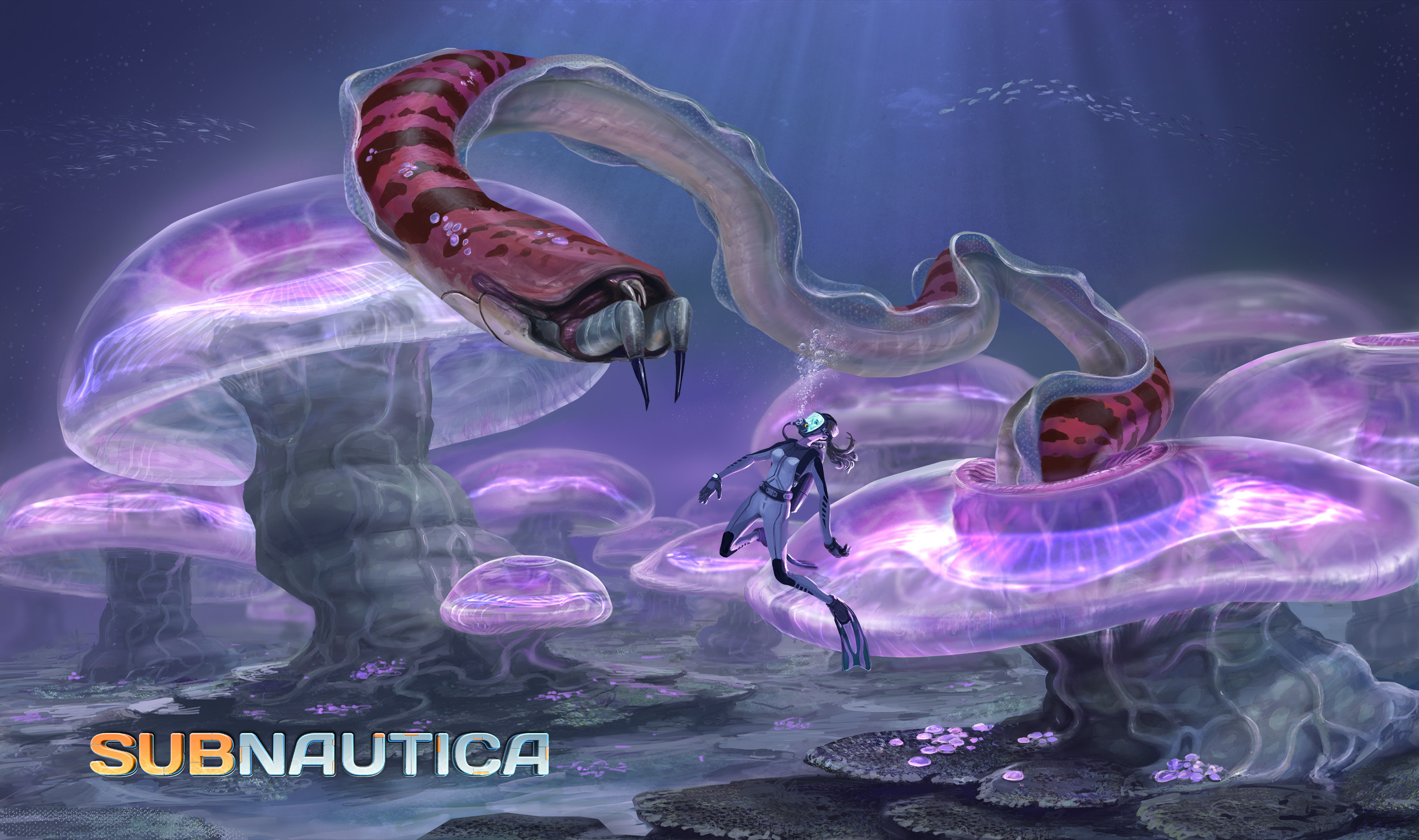 General 2560x1516 video games subnautica PC gaming creature underwater divers