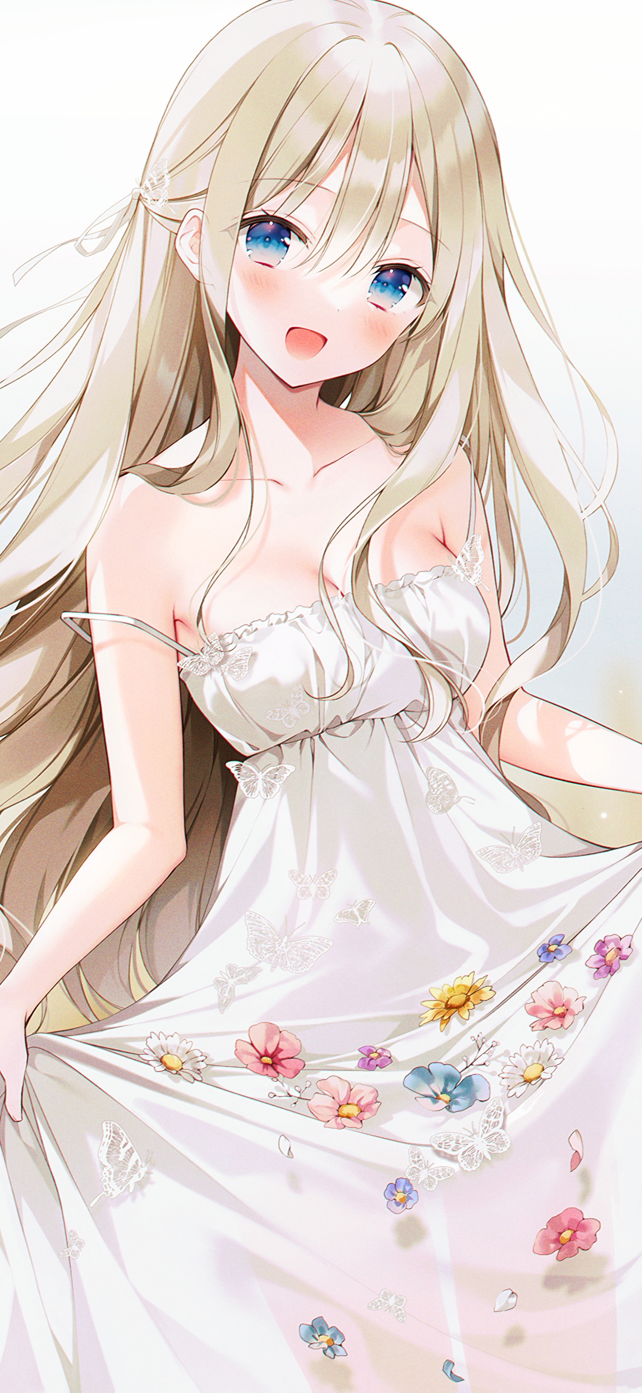 Anime 1284x2782 anime girls anime Weri blonde blue eyes dress sun dress cleavage
