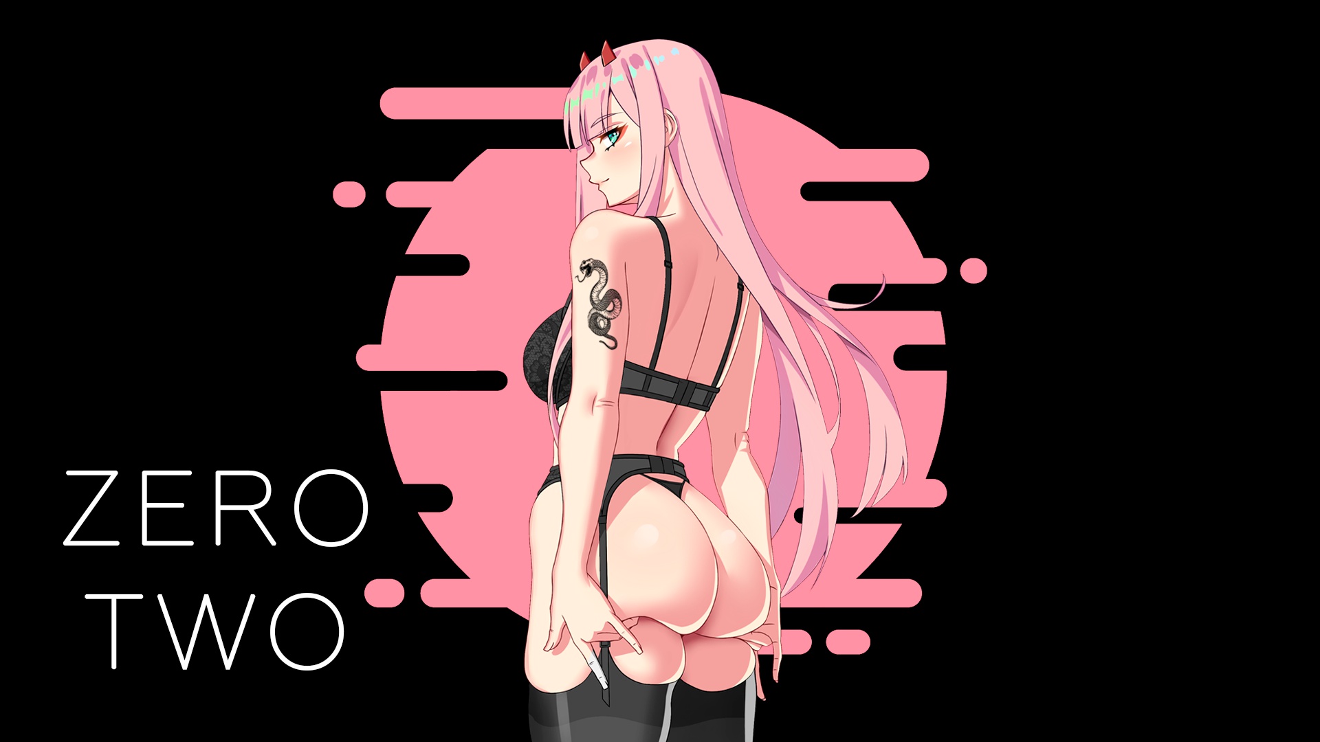 Anime 1920x1080 Zero Two (Darling in the FranXX) ass grab thick ass long hair Danfer3 Darling in the FranXX anime girls simple background