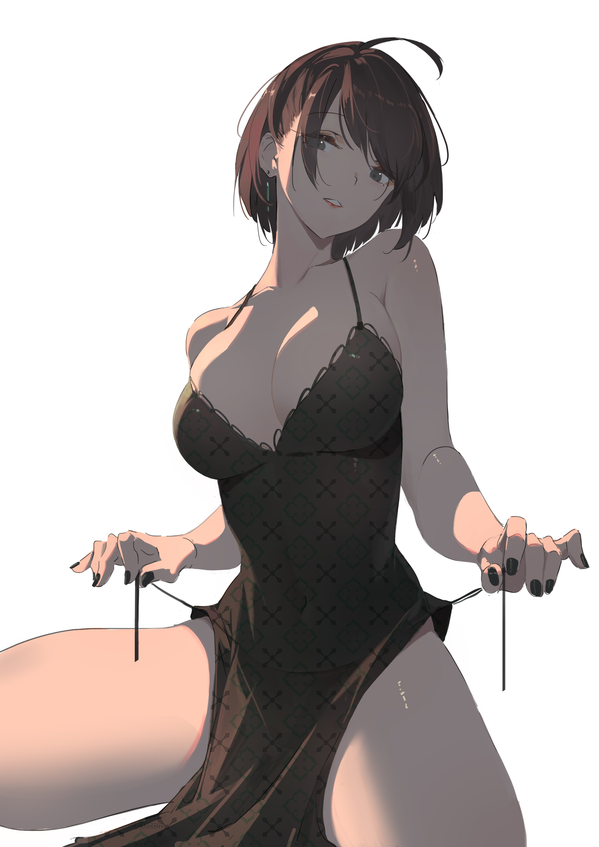 Anime 2480x3508 anime anime girls HUANG dress boobs thighs short hair brunette