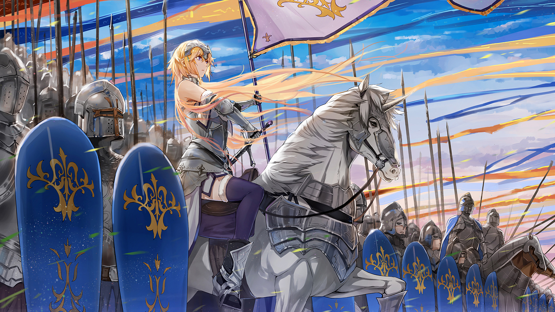 Anime 1920x1080 anime anime girls Fate series Fate/Apocrypha  Jeanne d'Arc (Fate) long hair blonde horse armor