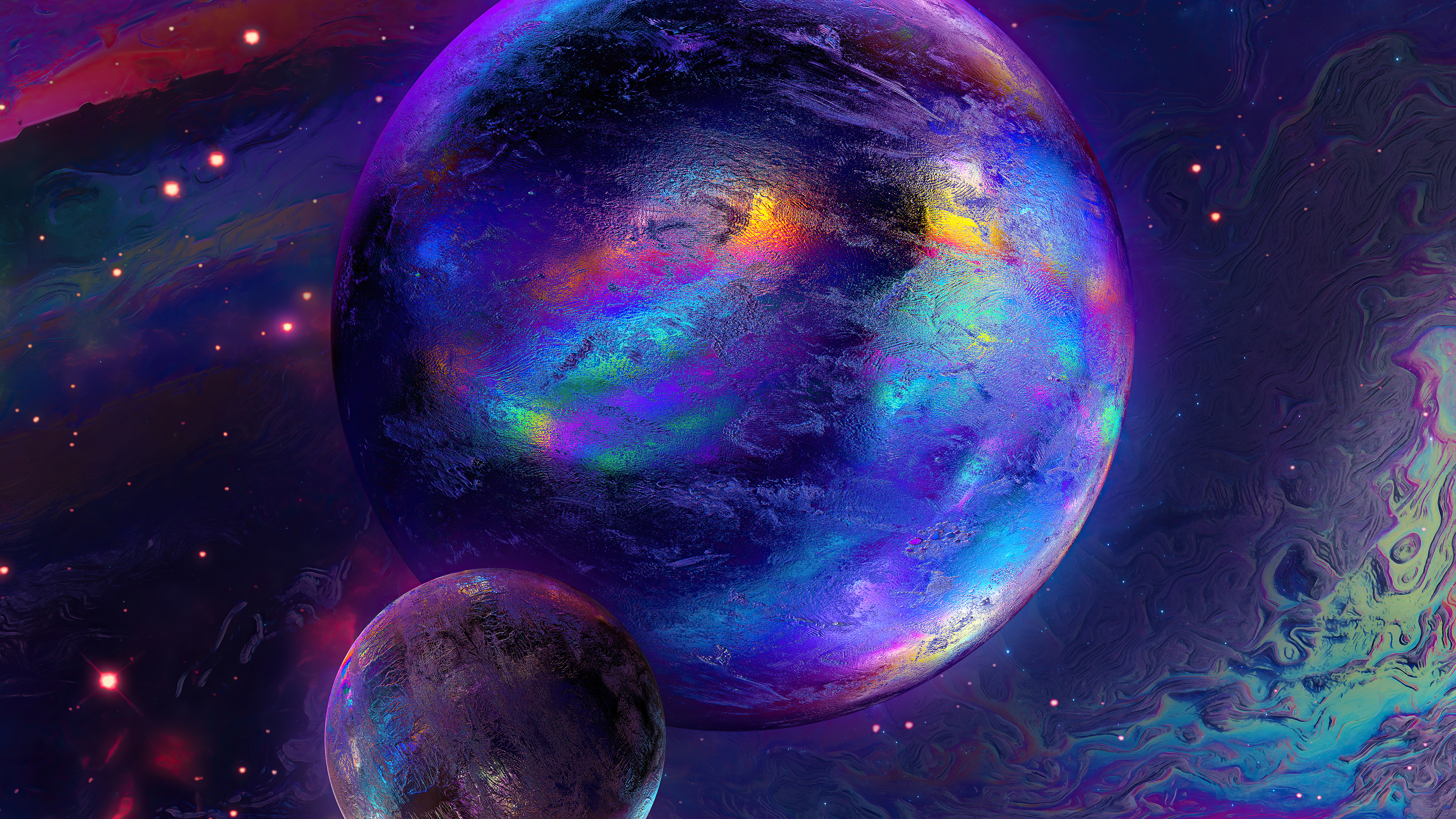 General 3840x2160 space wolds abstract colorful planet digital art
