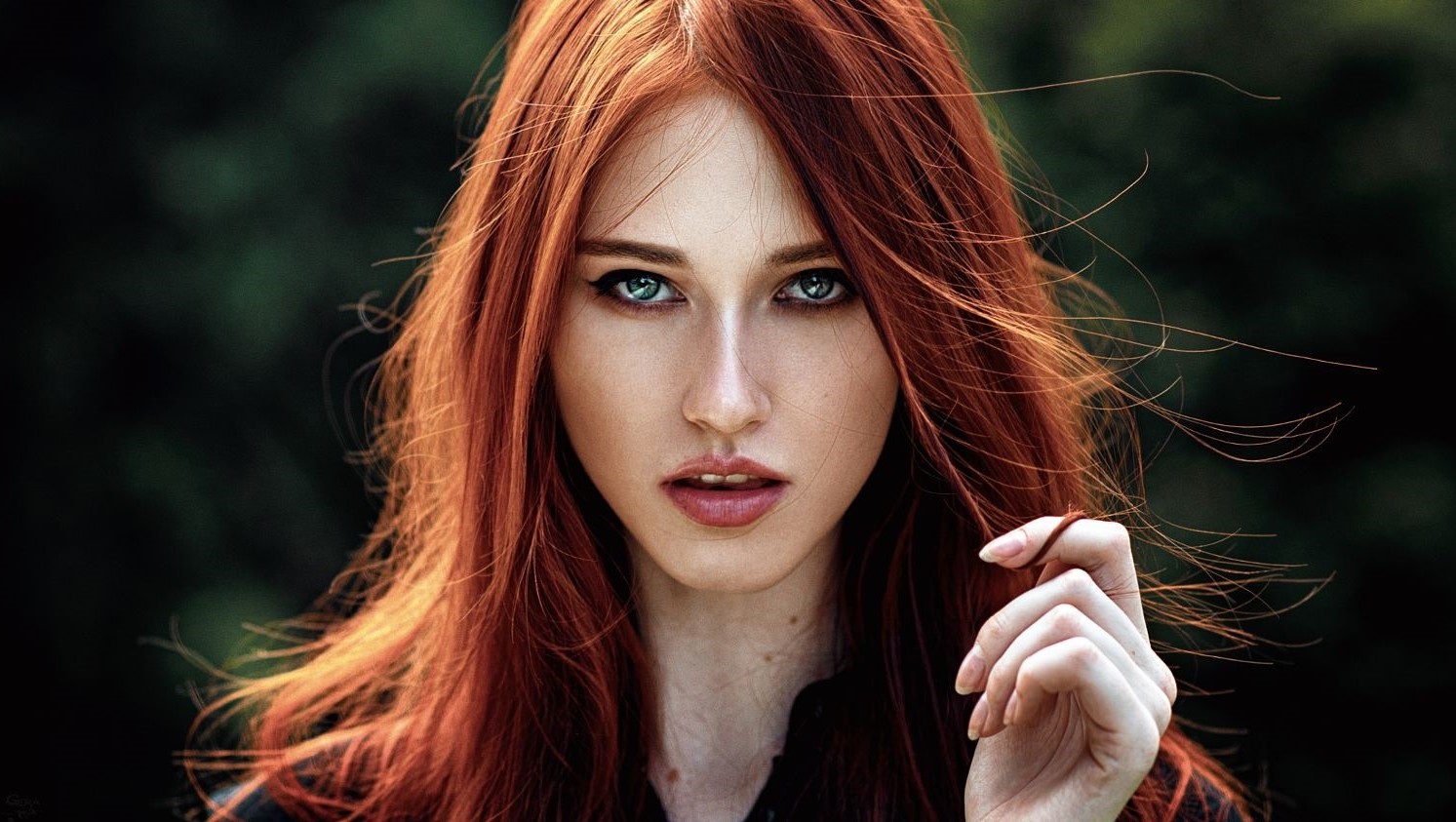 People 1493x843 women model redhead hands in hair eyes