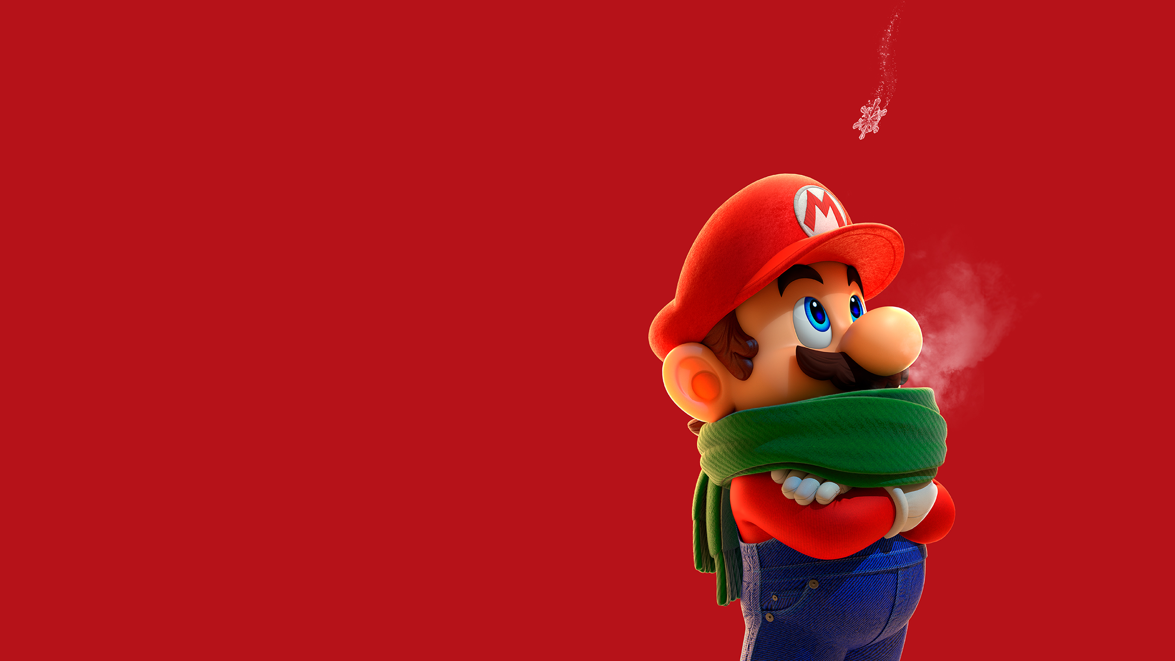General 3840x2160 Super Mario scarf snowflakes Nintendo video game characters simple background digital art