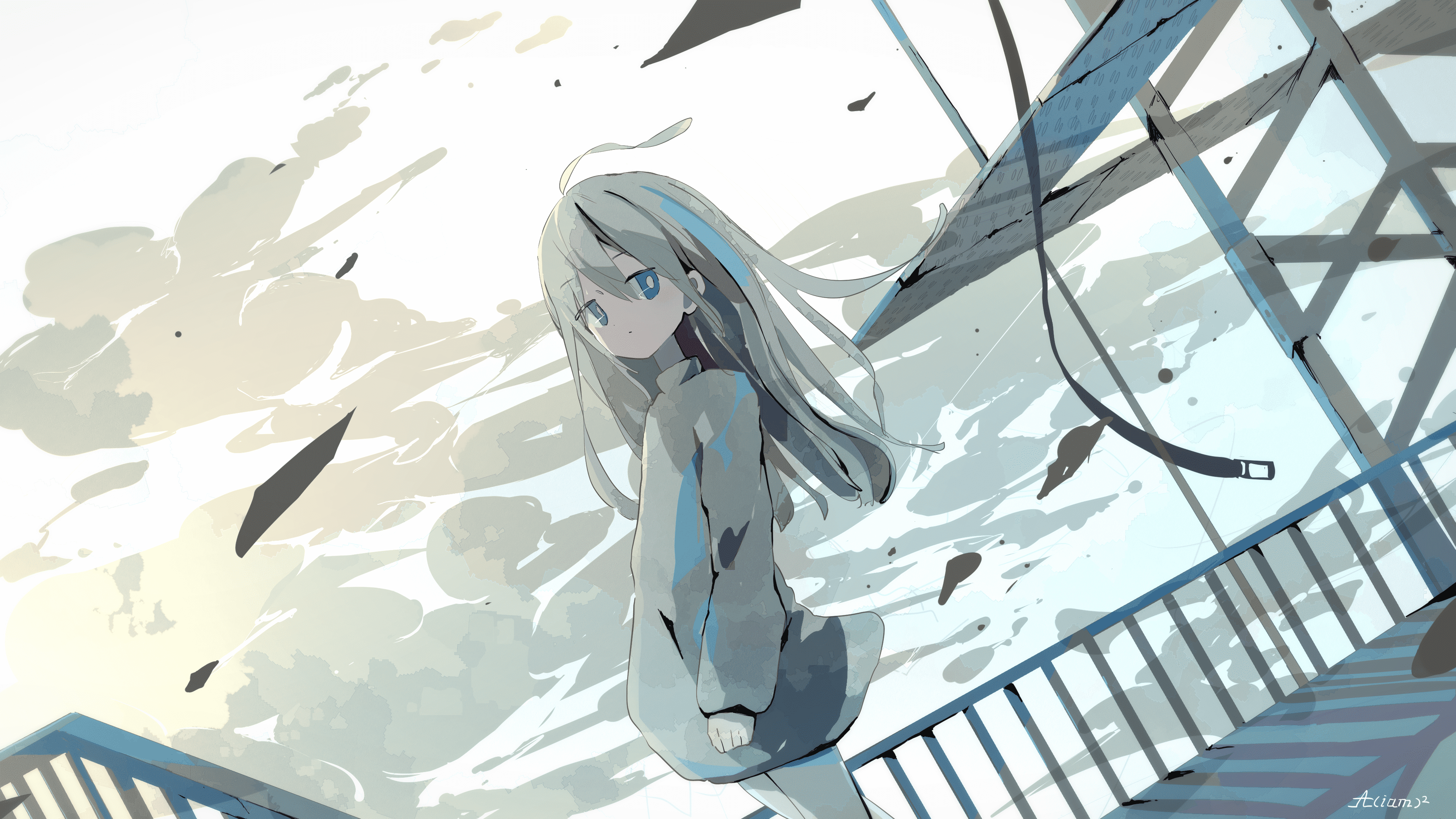 Anime 3840x2160 anime girls anime long hair sky standing looking at viewer blue eyes
