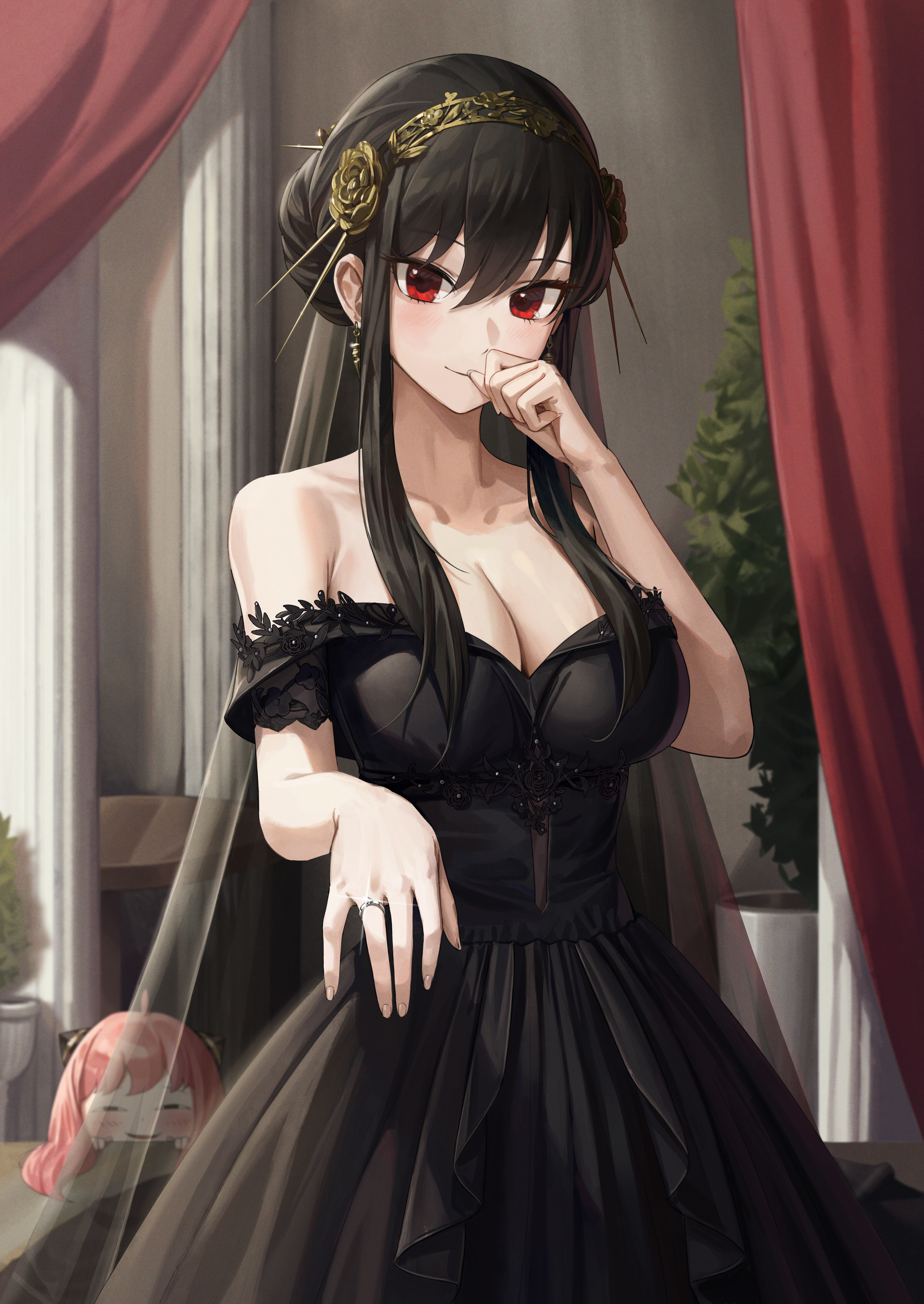 Anime 3898x5499 CryTurtle anime Spy x Family Yor Forger dress cleavage Anya Forger red eyes big boobs anime girls