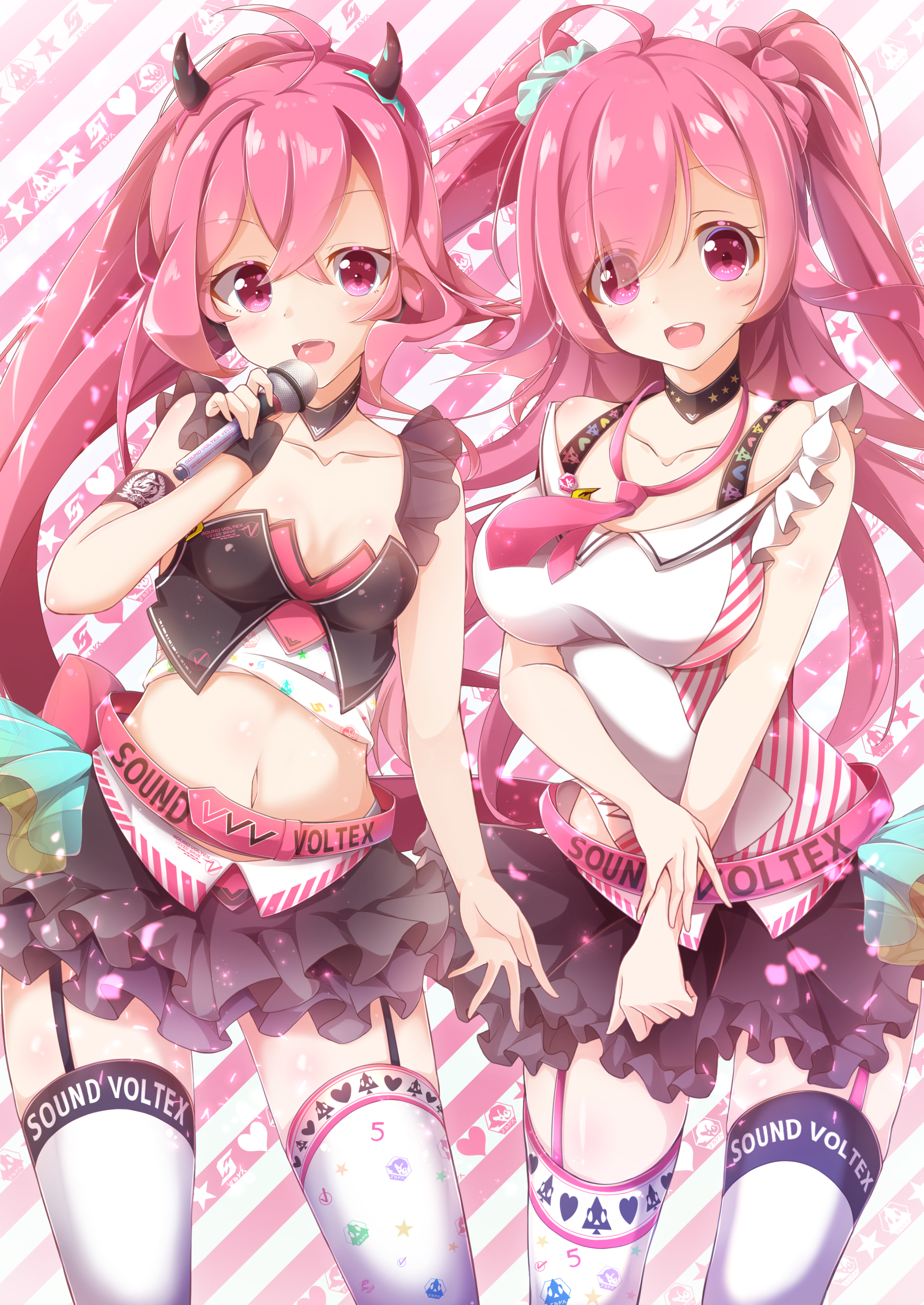 Anime 1756x2479 anime anime girls two women sisters Sound Voltex Grace (Sound Voltex) Rasis long hair pink hair artwork digital art fan art