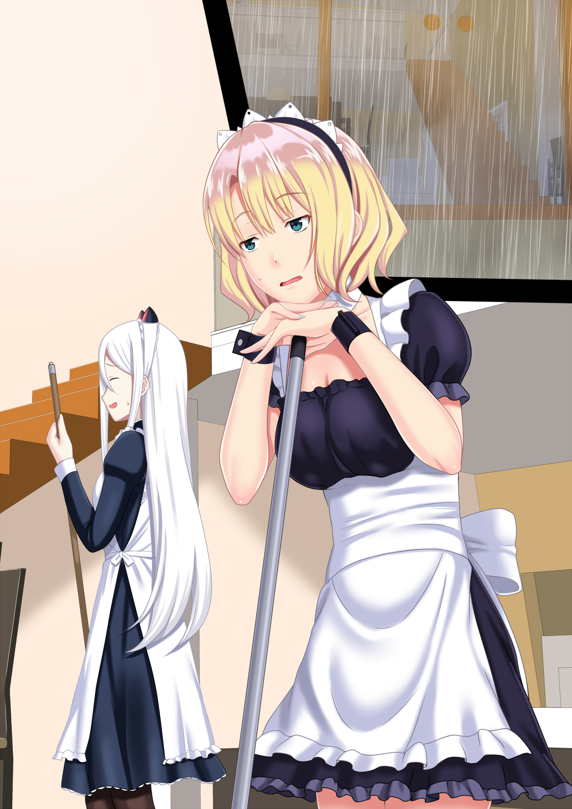 Anime 1157x1637 anime anime girls two women original characters maid maid outfit artwork digital art fan art