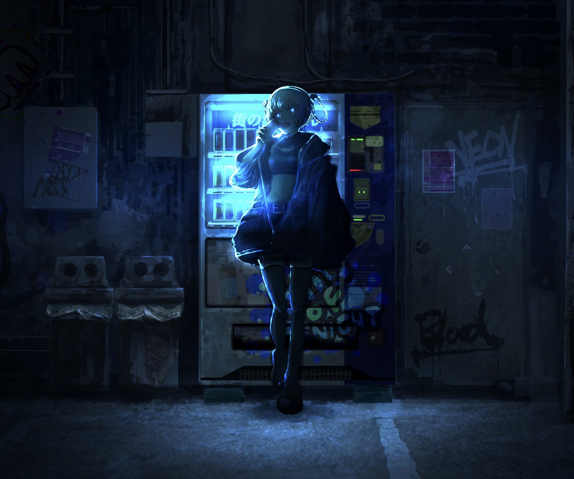 Anime 2000x1667 Nazuna Nanakusa Yofukashi no Uta vampires vampire girl anime girls vending machine trash bin