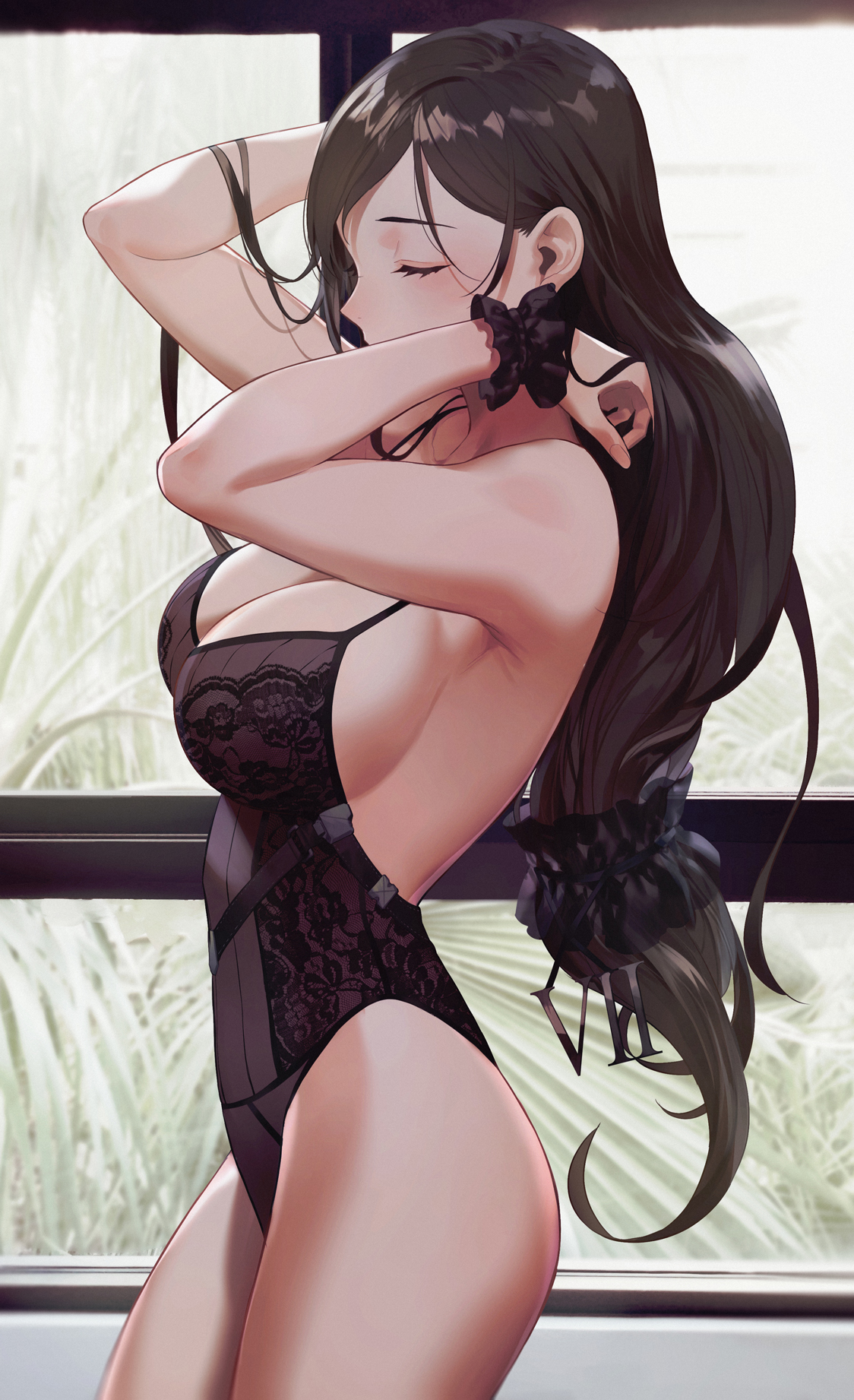 Anime 1124x1842 anime girls Tifa Lockhart lingerie dark hair sideboob big boobs