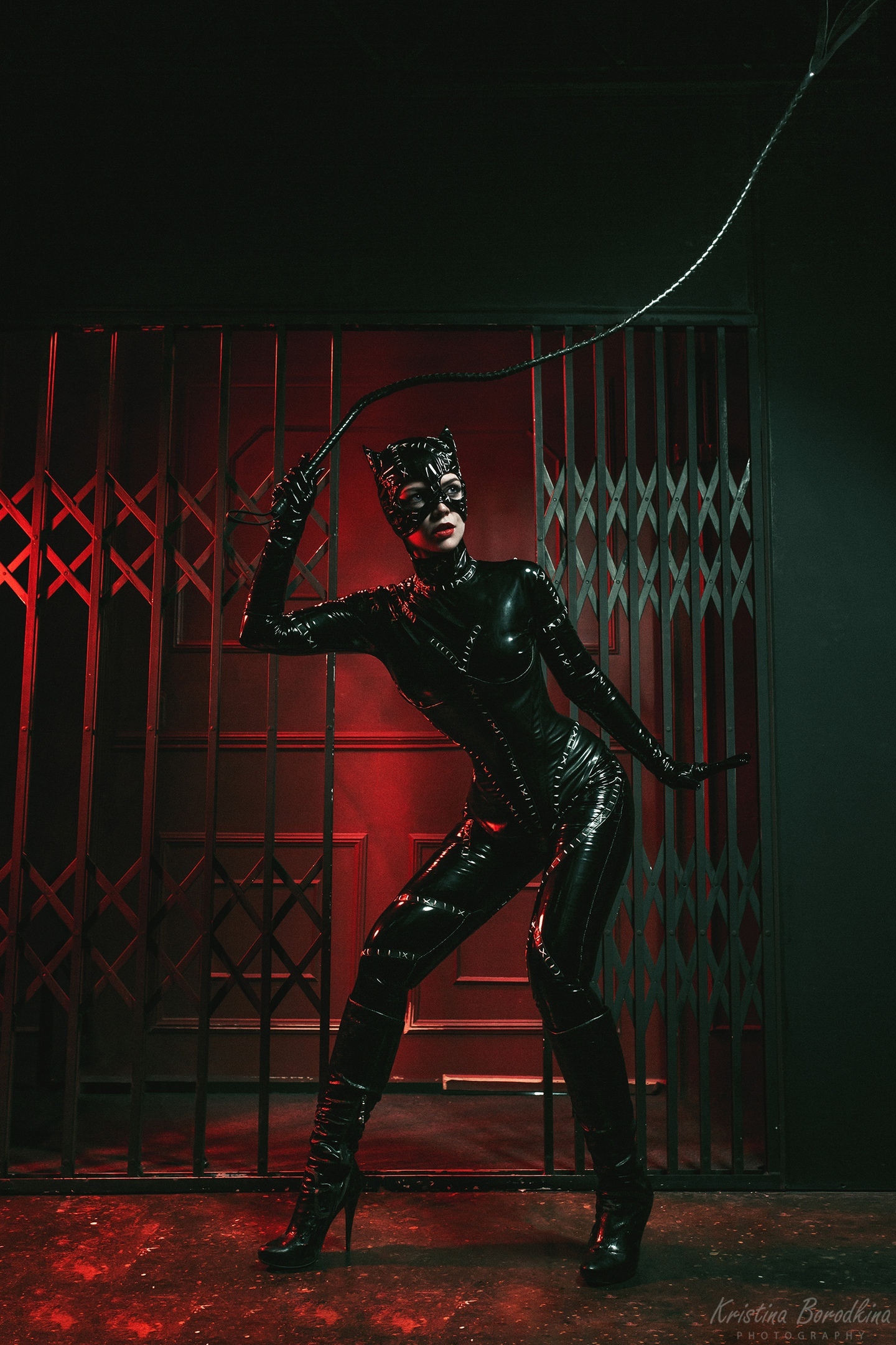 People 1440x2160 DC Comics Catwoman cosplay latex latex bodysuit black latex mask face mask dark women photography