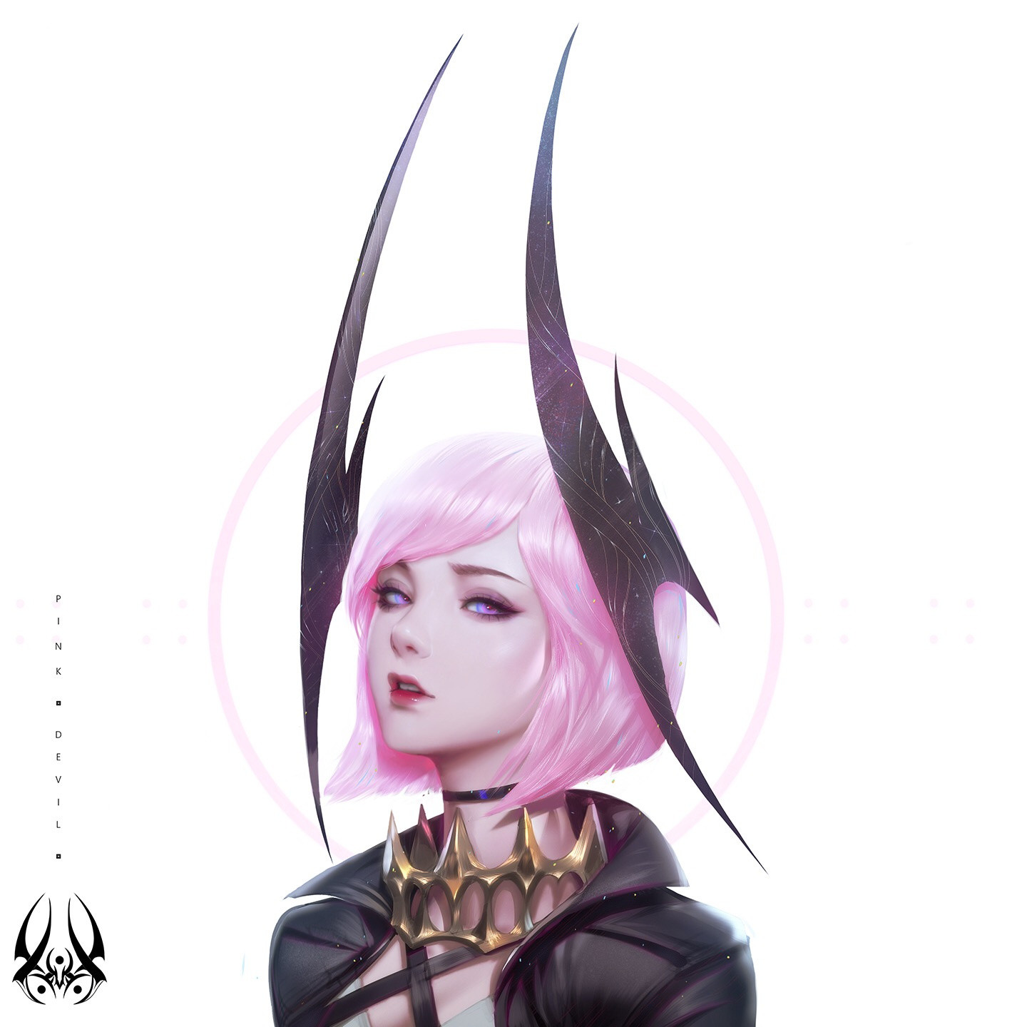 General 1440x1440 Zeronis artwork CGI fantasy girl pink hair short hair lipstick white background digital art