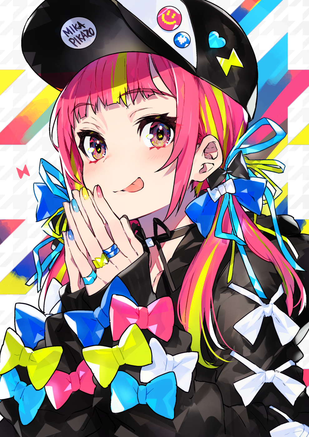 Anime 990x1400 anime anime girls digital art artwork 2D portrait display mika pikazo baseball cap pink hair tongue out
