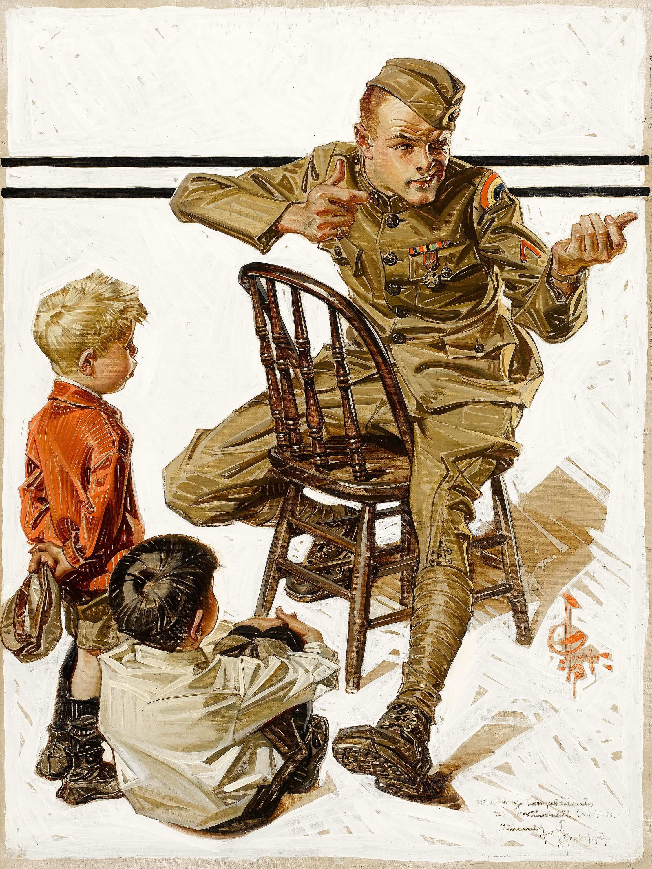 General 2251x3000 soldier children Joseph Christian Leyendecker portrait display digital art chair sitting hat uniform military uniform medallion shoe sole aiming