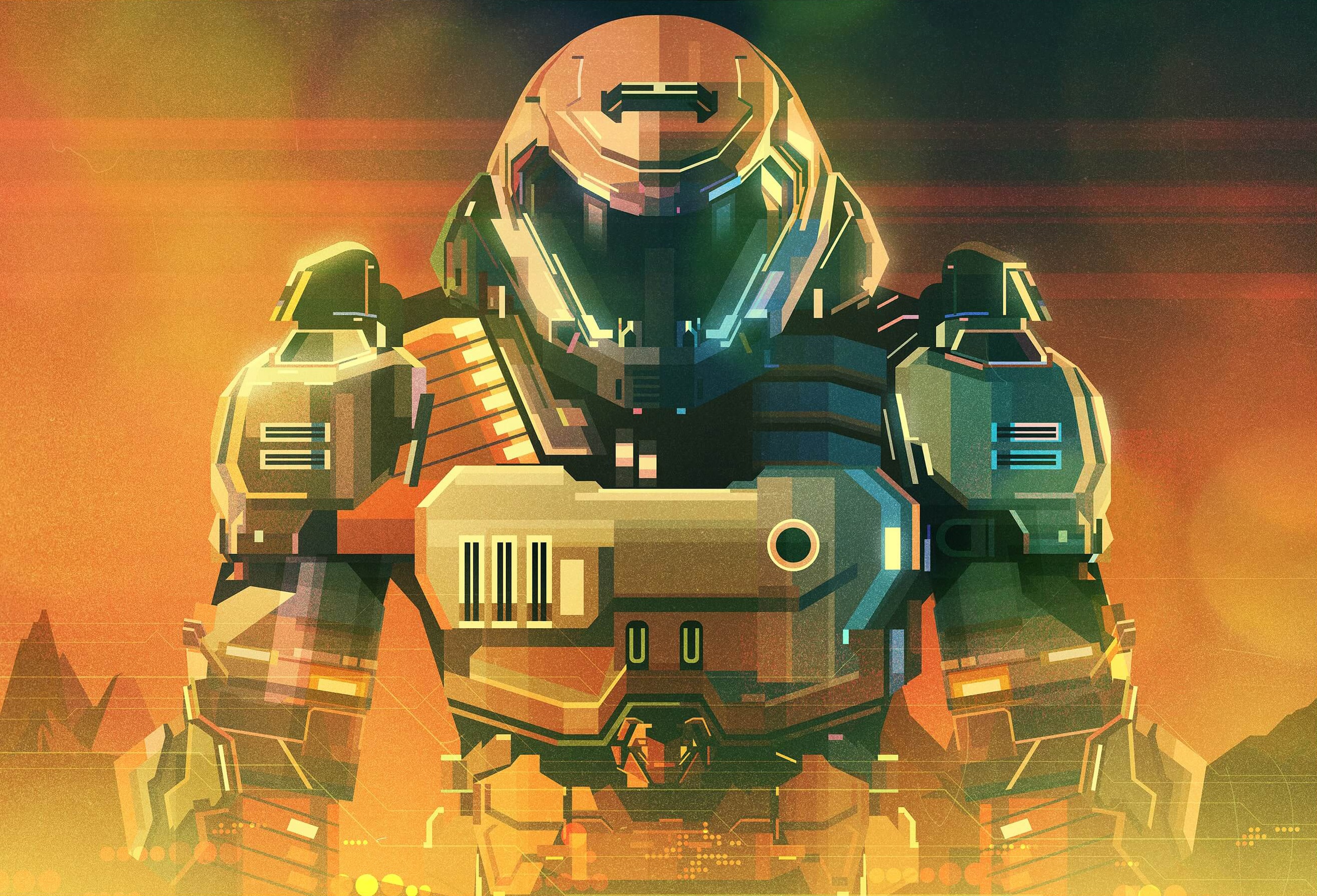 General 2630x1790 Doom (game) video games video game art artwork orange