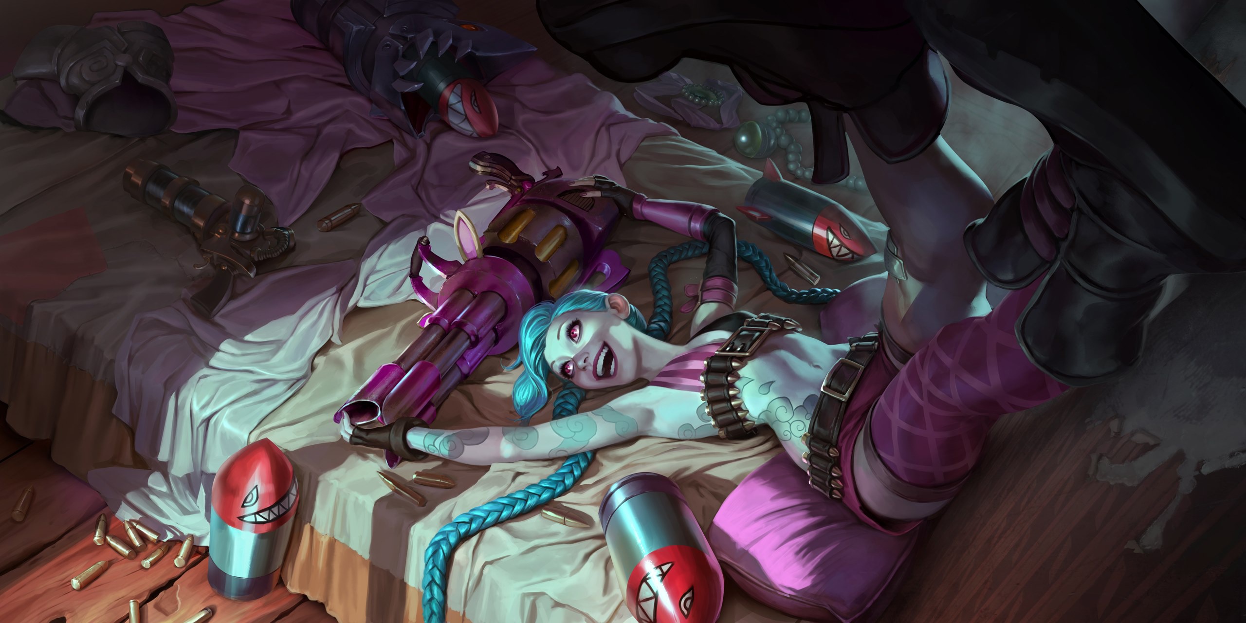General 2560x1280 Jinx (League of Legends) League of Legends video game girls PC gaming missing sock