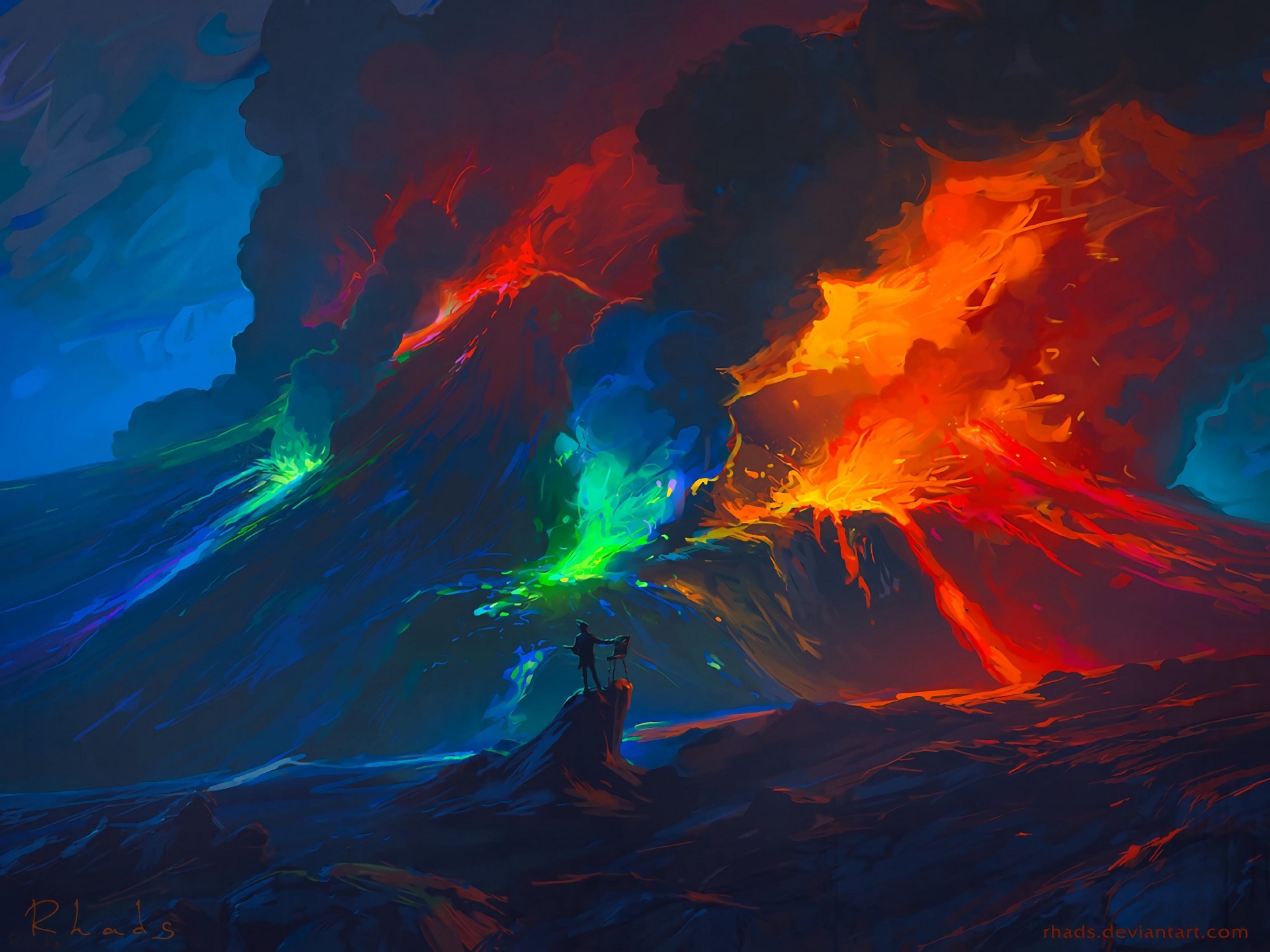 General 1920x1440 artwork fantasy art digital art volcano colorful